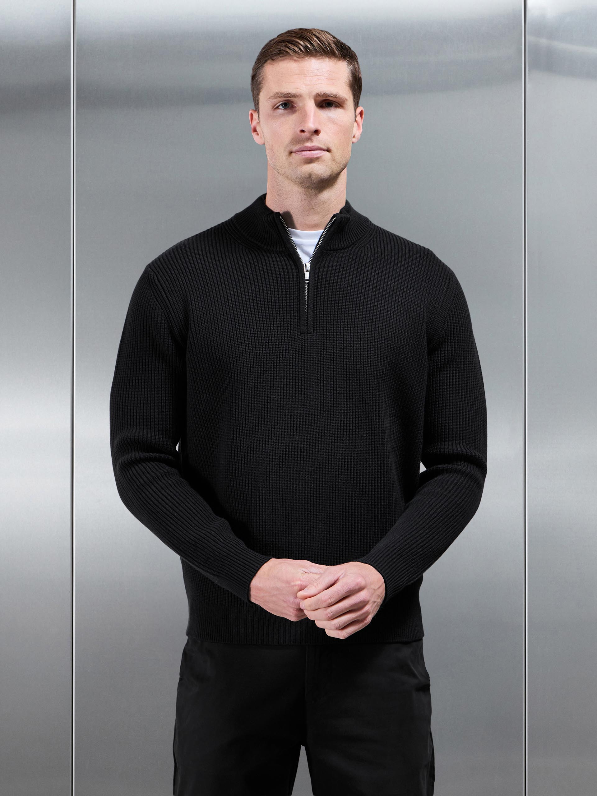 Chunky Ribbed Half Zip in Black