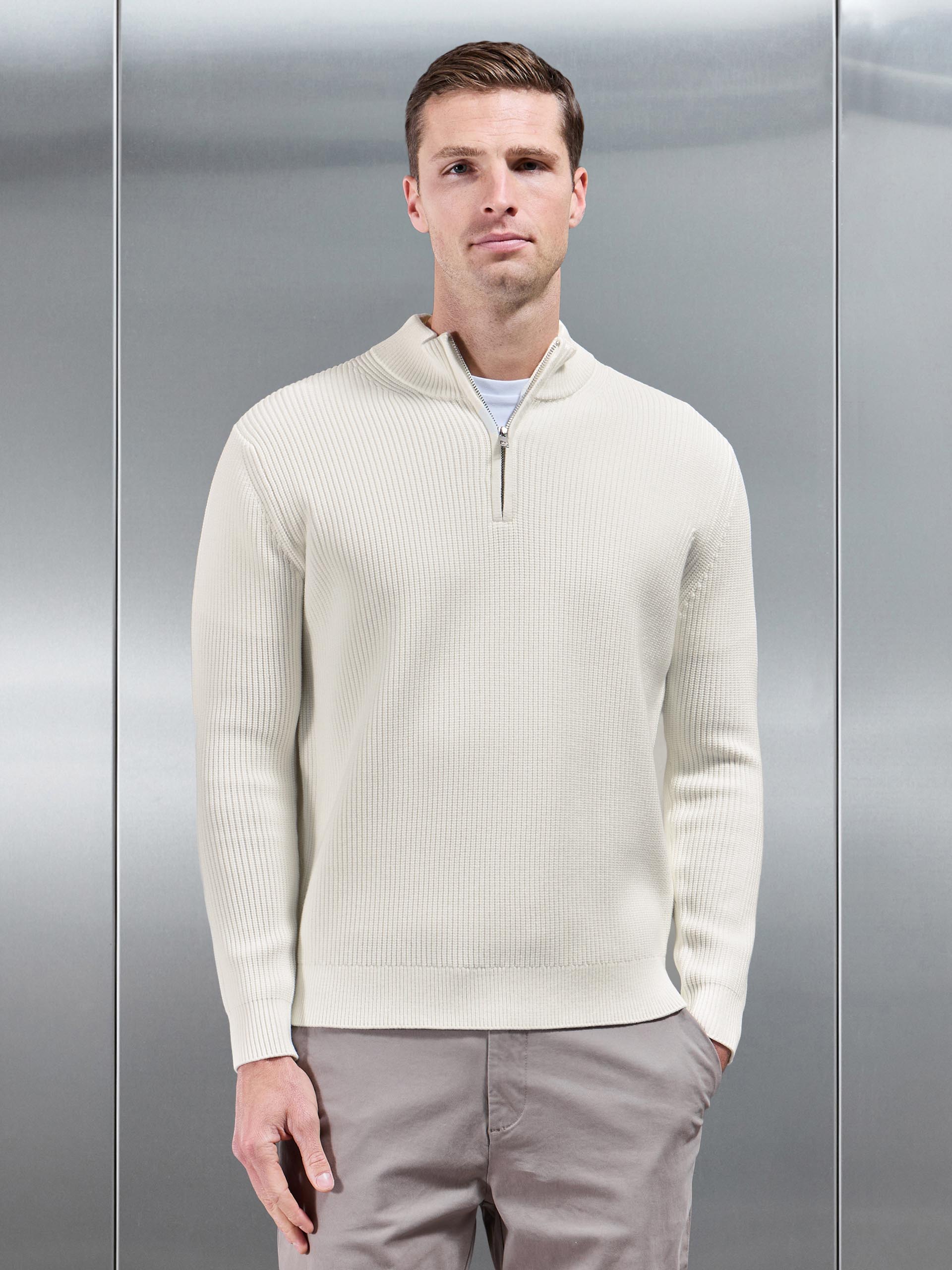 Chunky Ribbed Half Zip in Off White