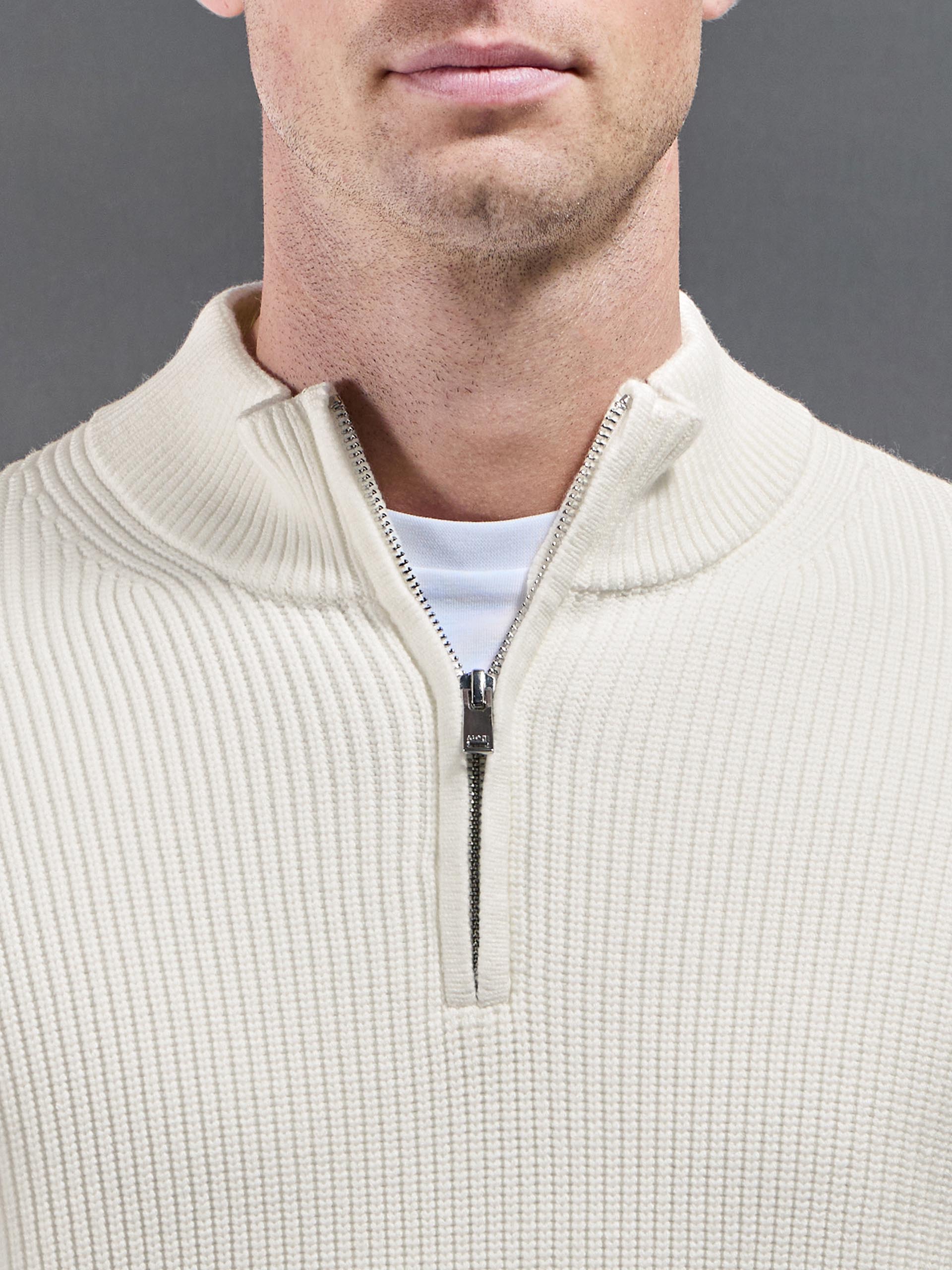 Chunky Ribbed Half Zip in Off White