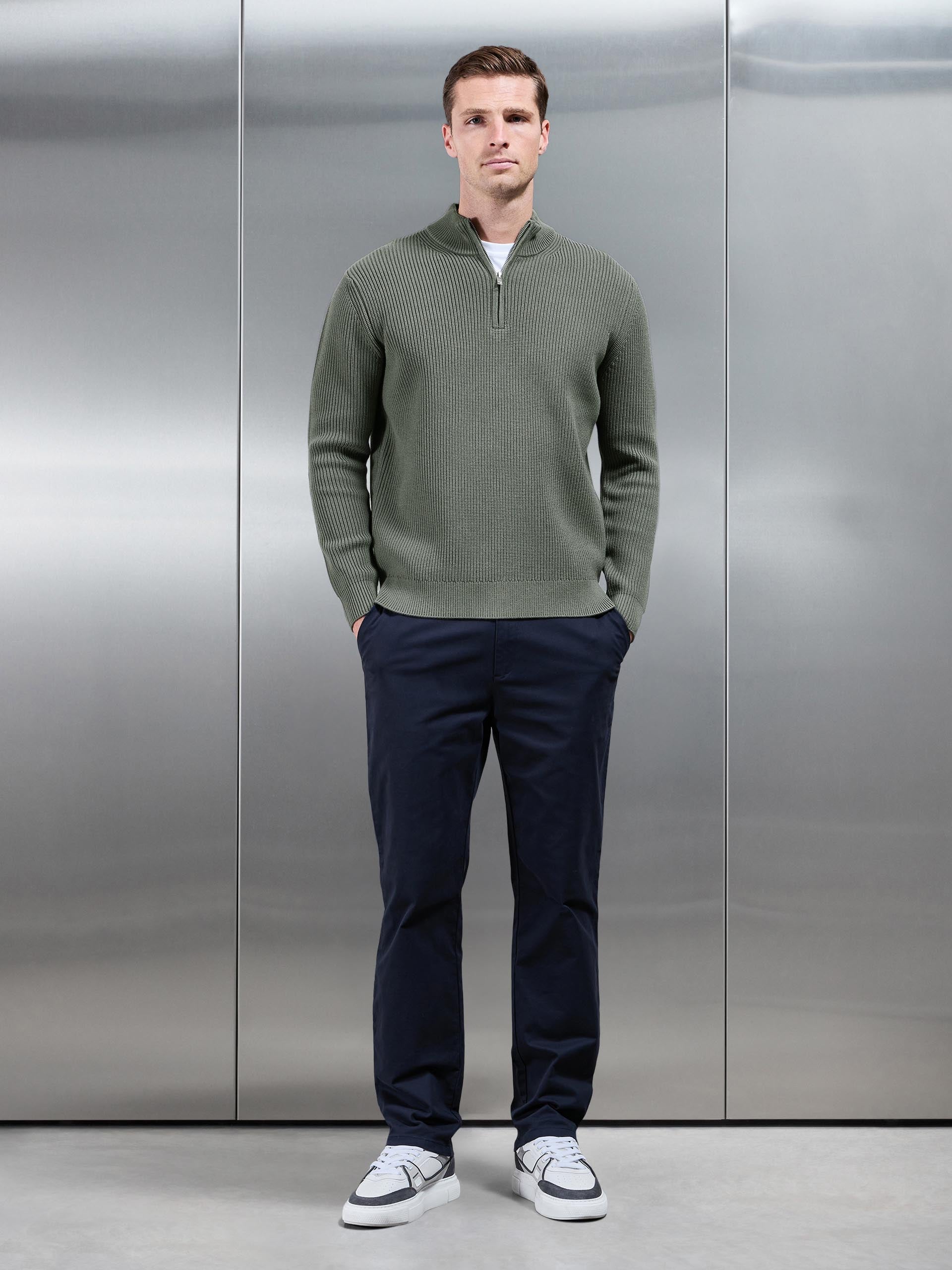 Chunky Ribbed Half Zip in Sage