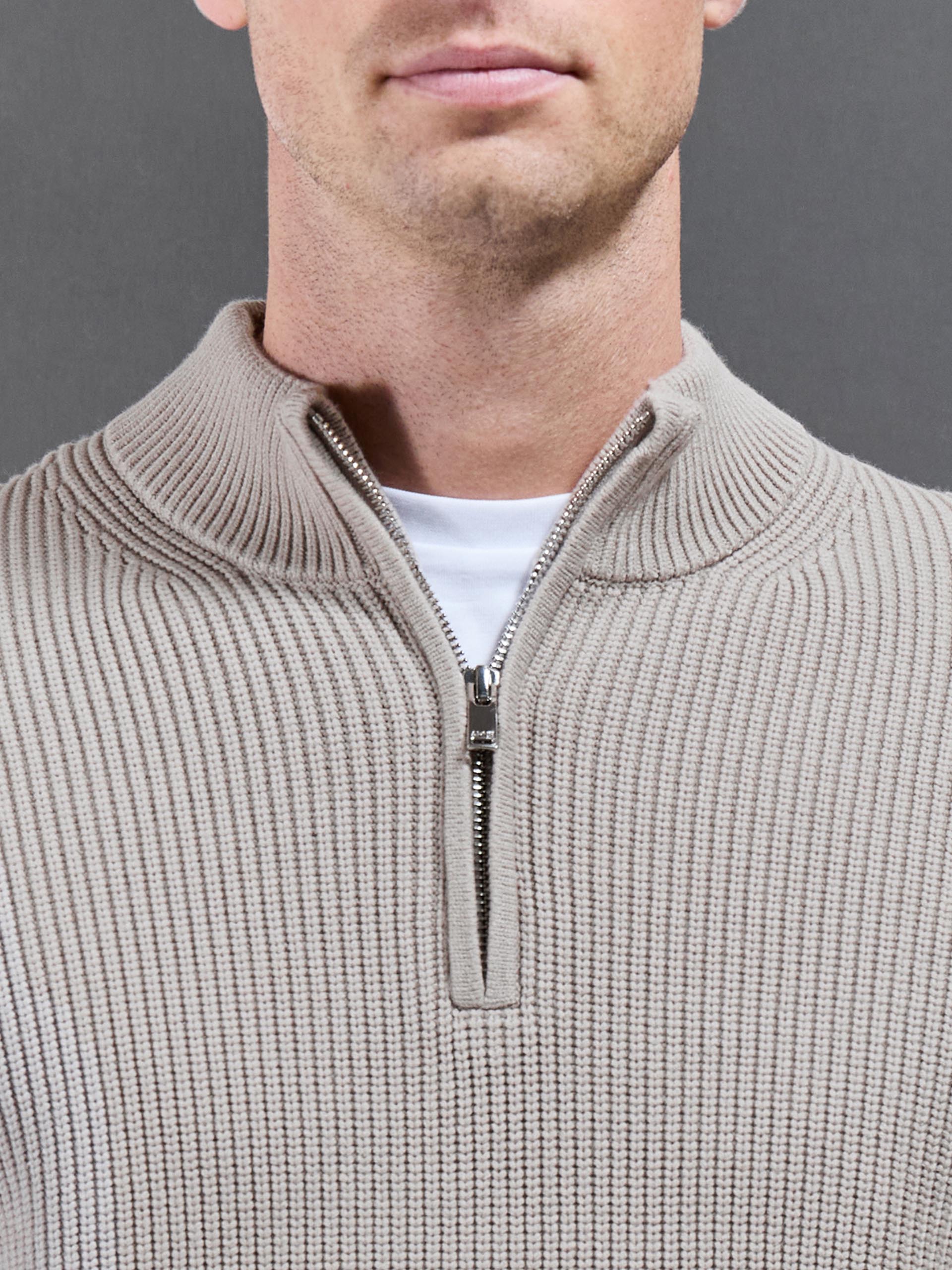 Chunky Ribbed Half Zip in Stone