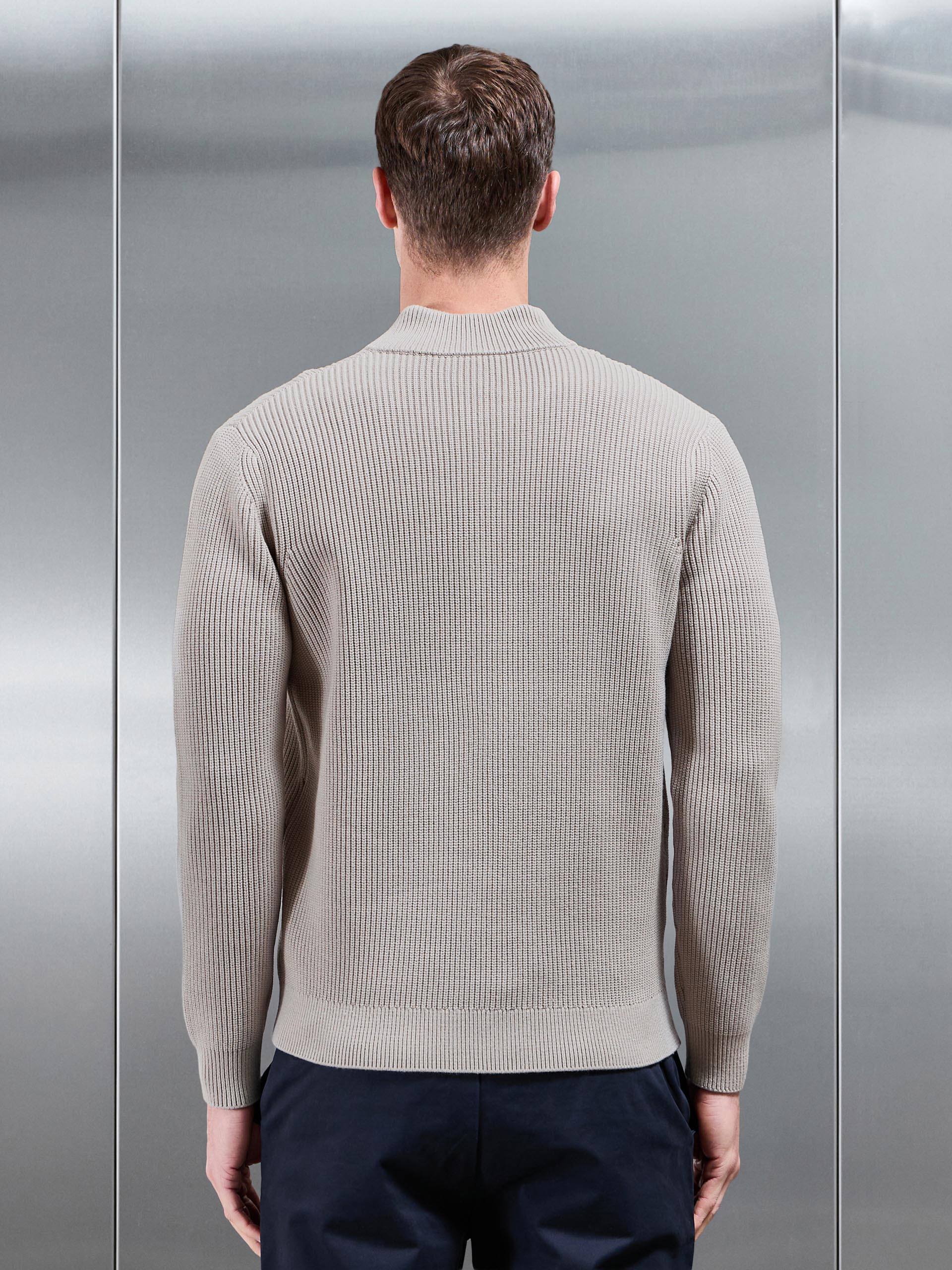 Chunky Ribbed Half Zip in Stone