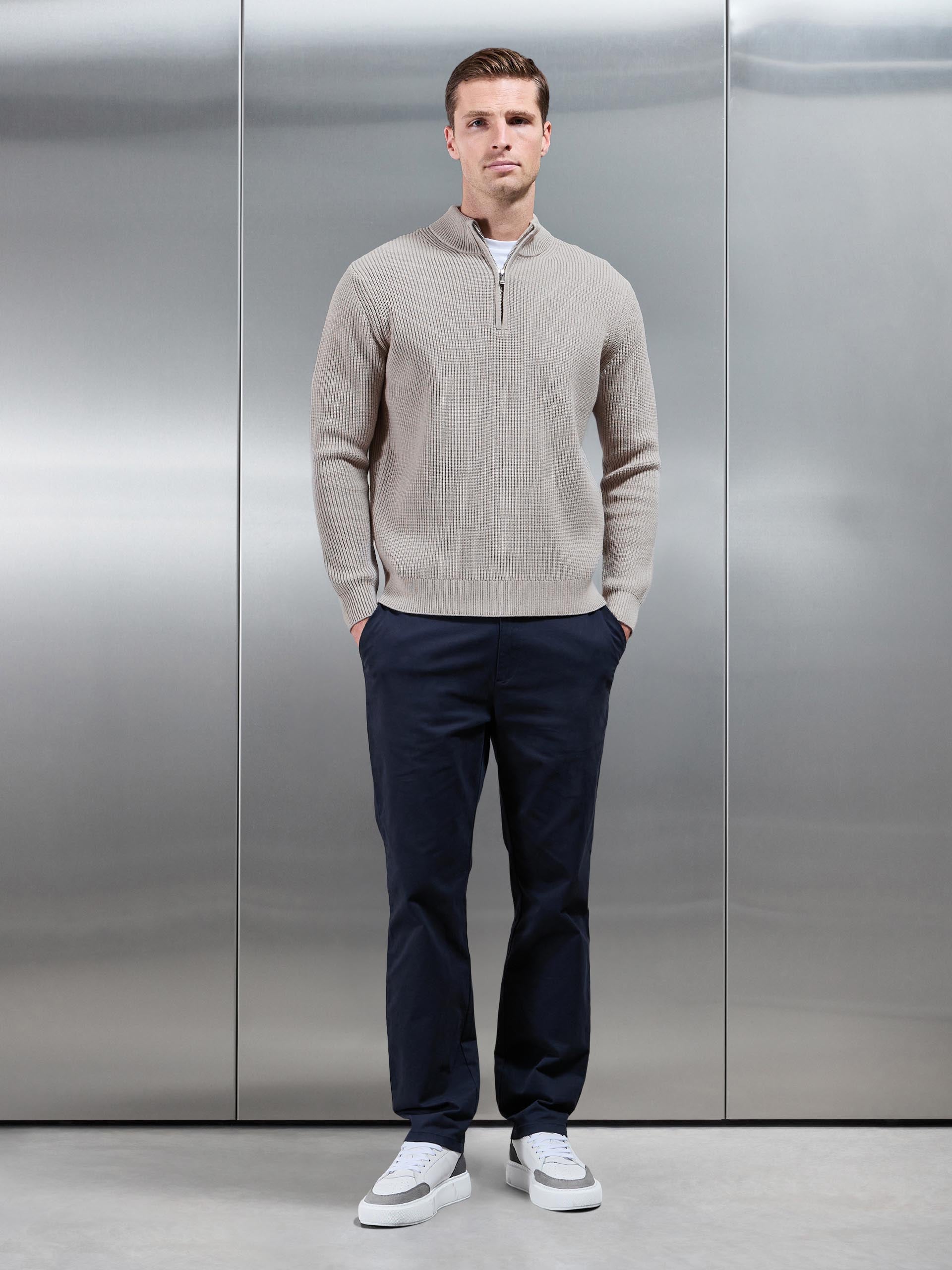 Chunky Ribbed Half Zip in Stone