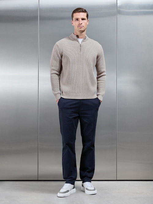 Chunky Ribbed Half Zip in Stone