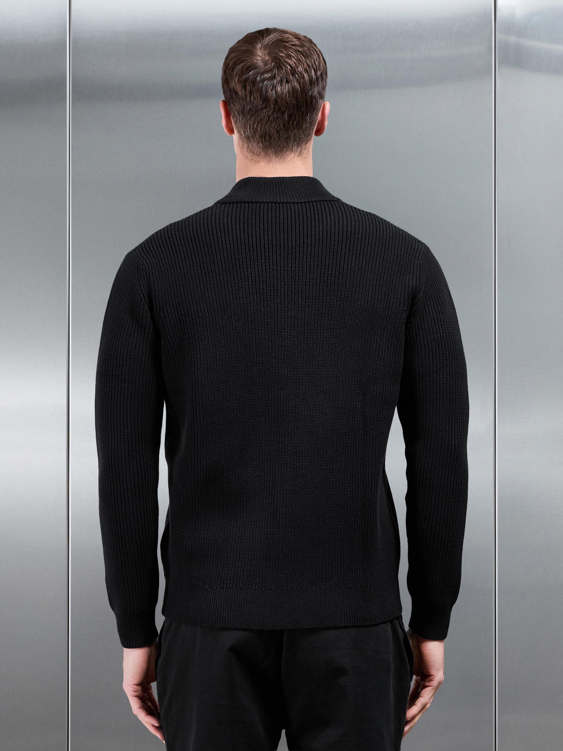 Chunky Ribbed Zip Through Jacket in Black