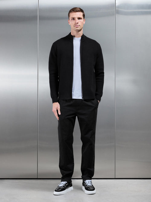 Chunky Ribbed Zip Through Jacket in Black