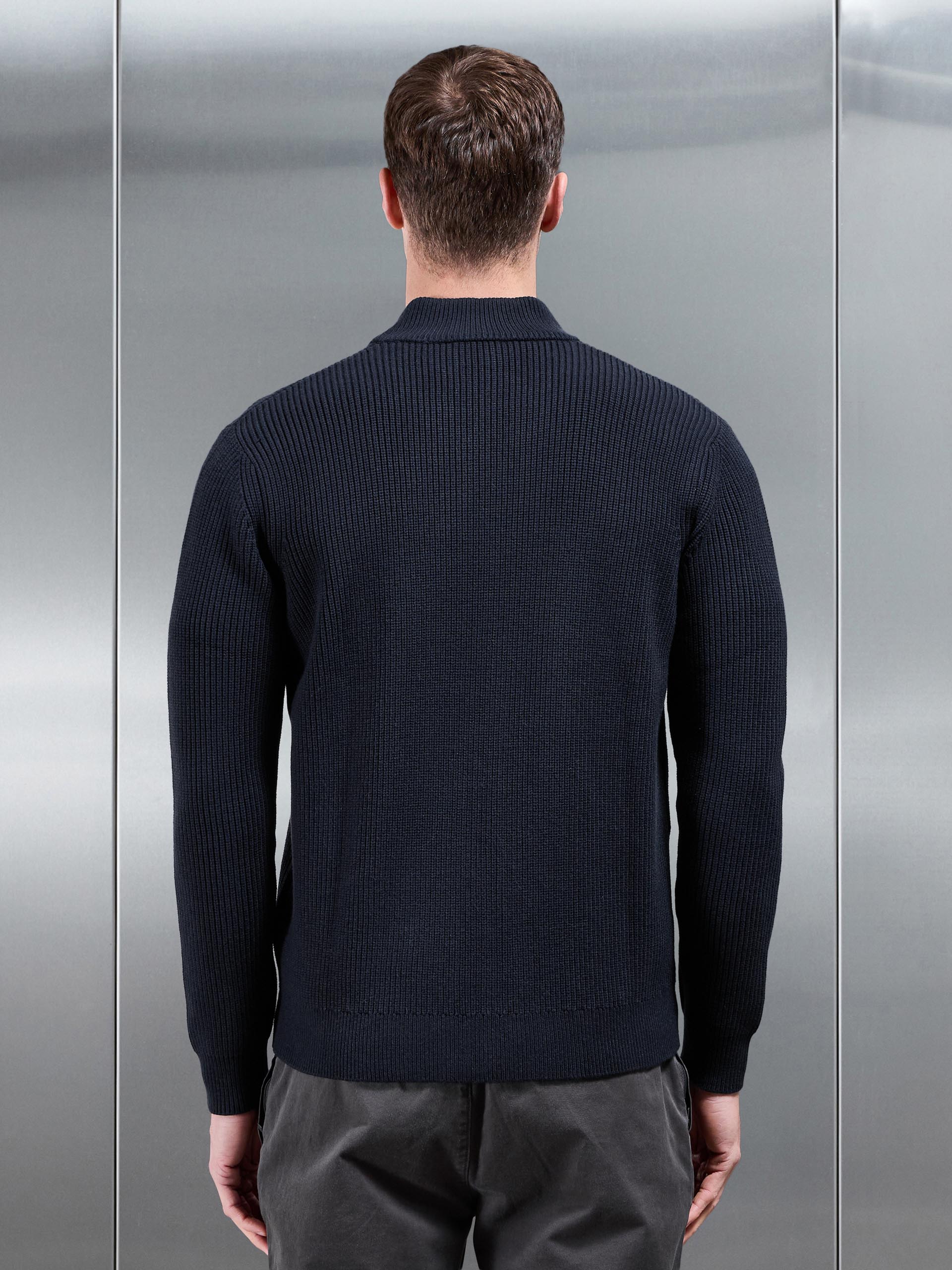 Chunky Ribbed Zip Through Jacket in Navy