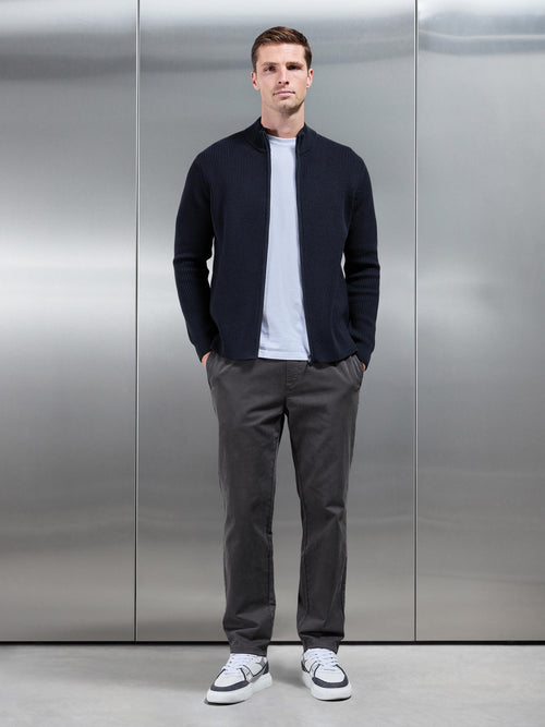 Chunky Ribbed Zip Through Jacket in Navy
