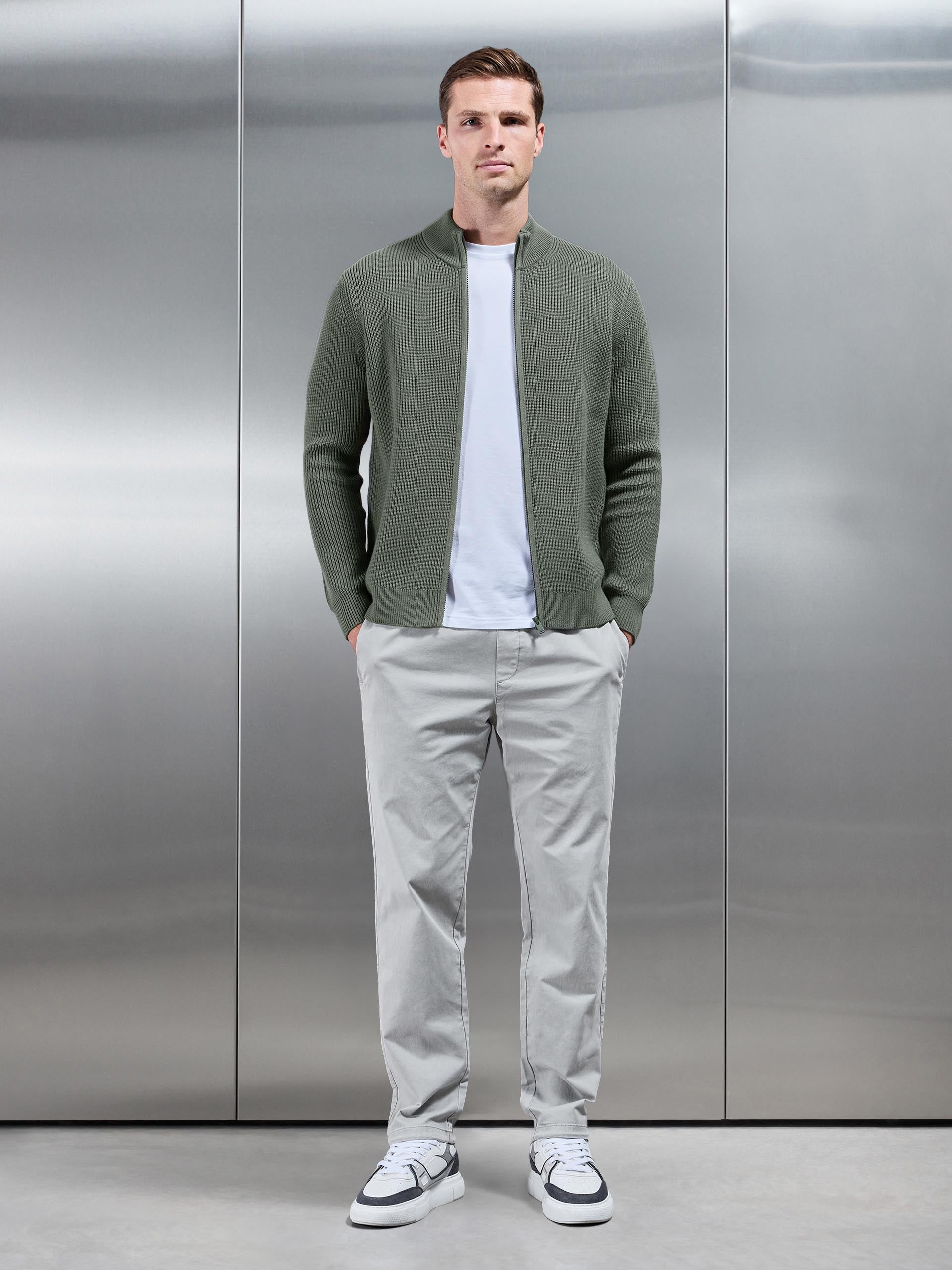 Chunky Ribbed Zip Through Jacket in Sage