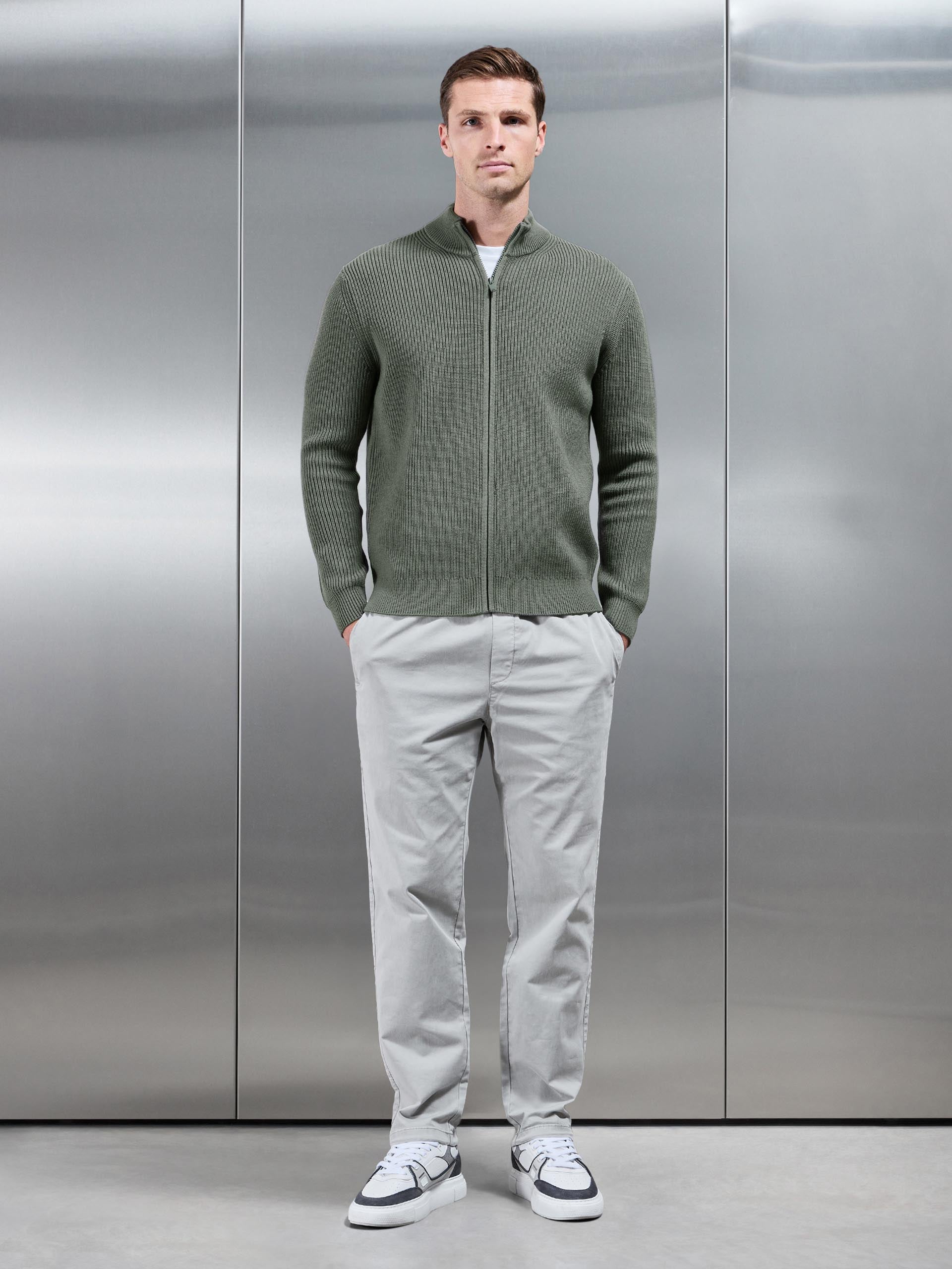 Chunky Ribbed Zip Through Jacket in Sage