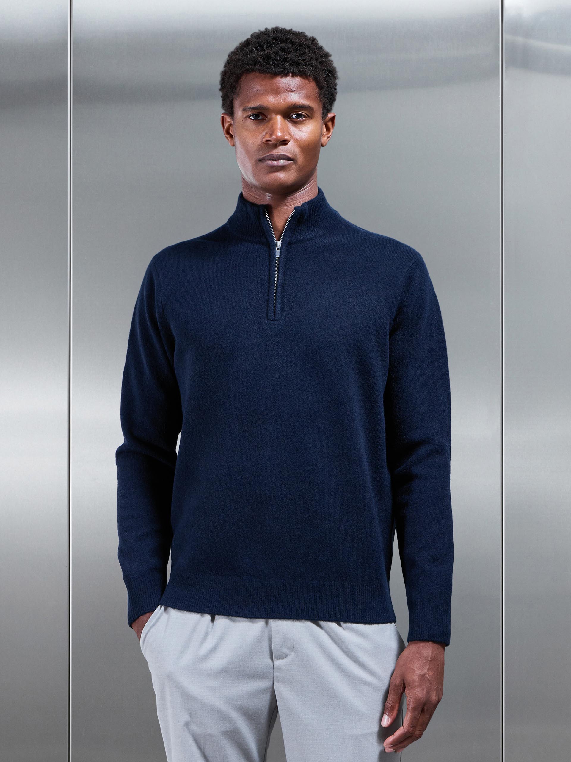 Chunky Wool Half Zip in Navy