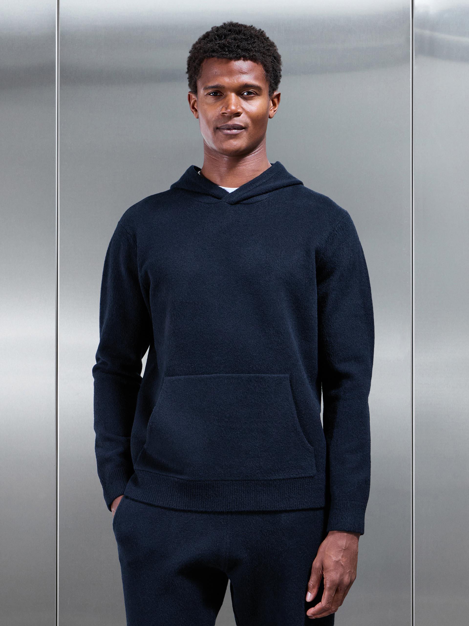 Chunky Wool Hoodie in Navy
