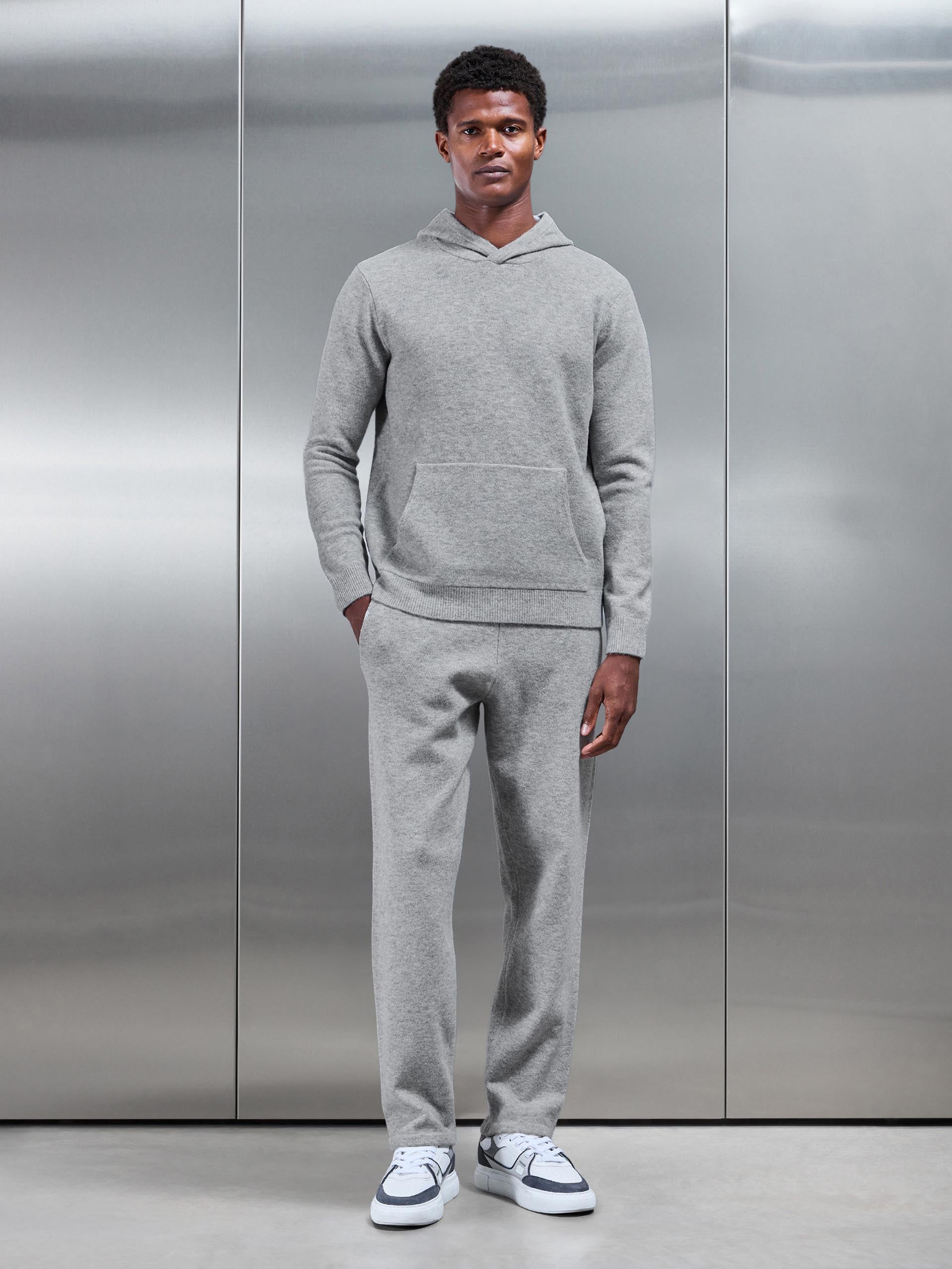 Chunky Wool Straight Leg Jogger in Marl Grey