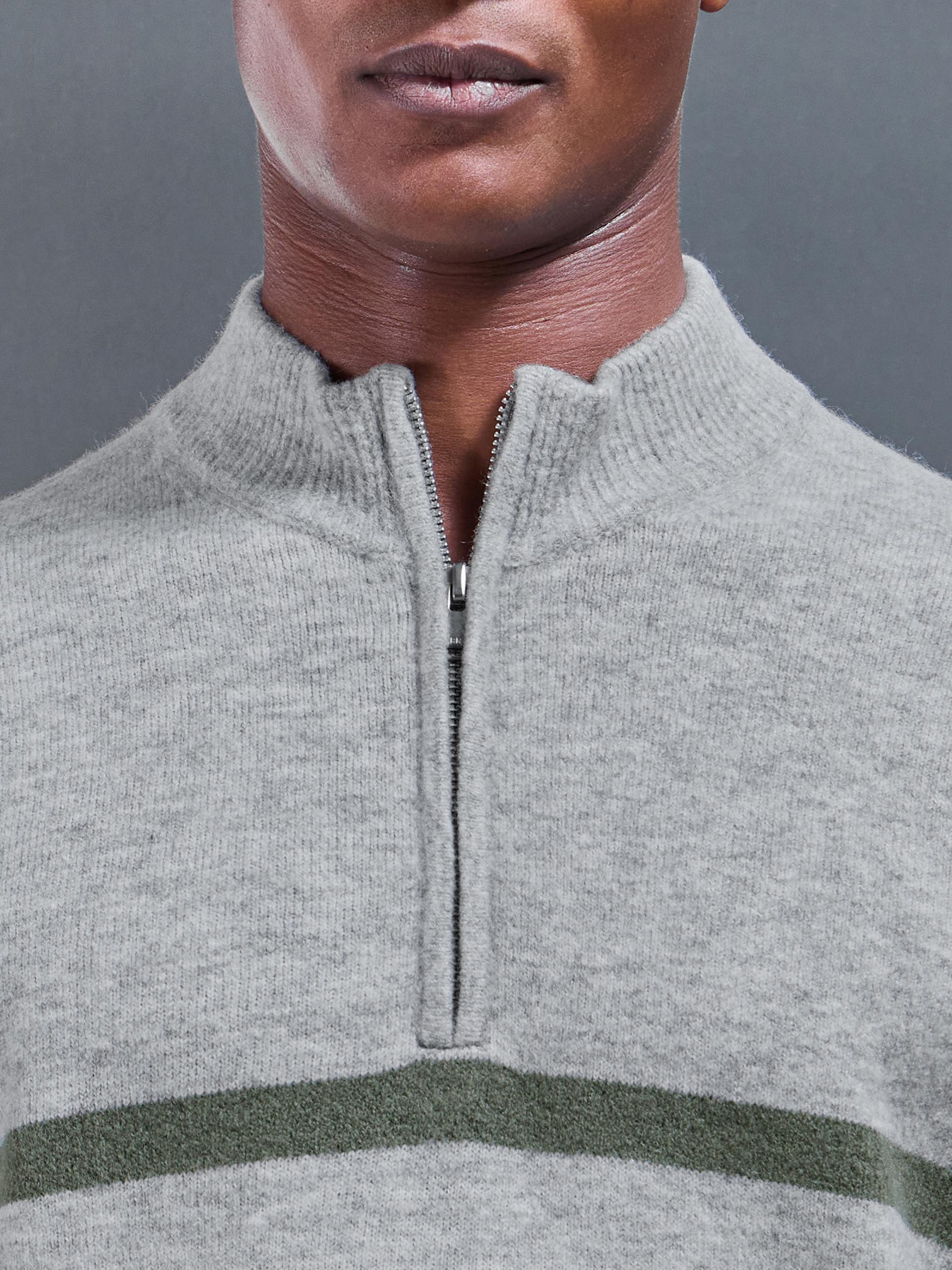 Chunky Wool Stripe Half Zip in Marl Grey
