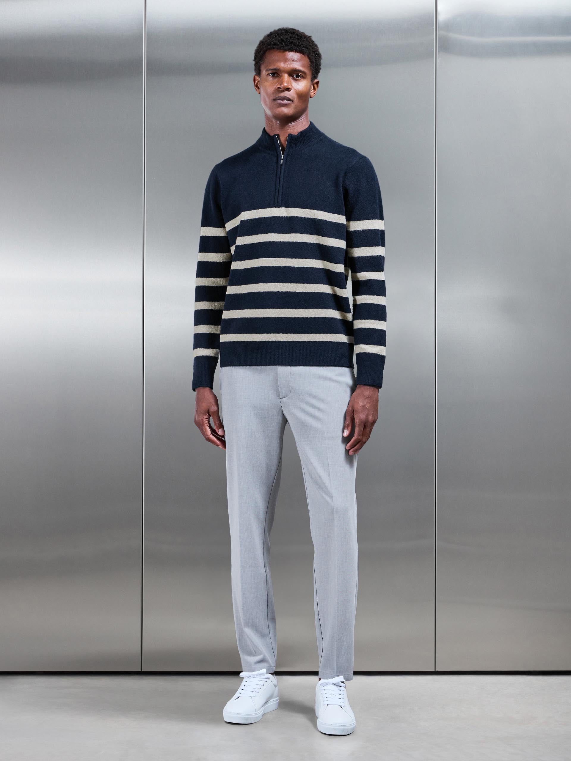 Chunky Wool Stripe Half Zip in Navy