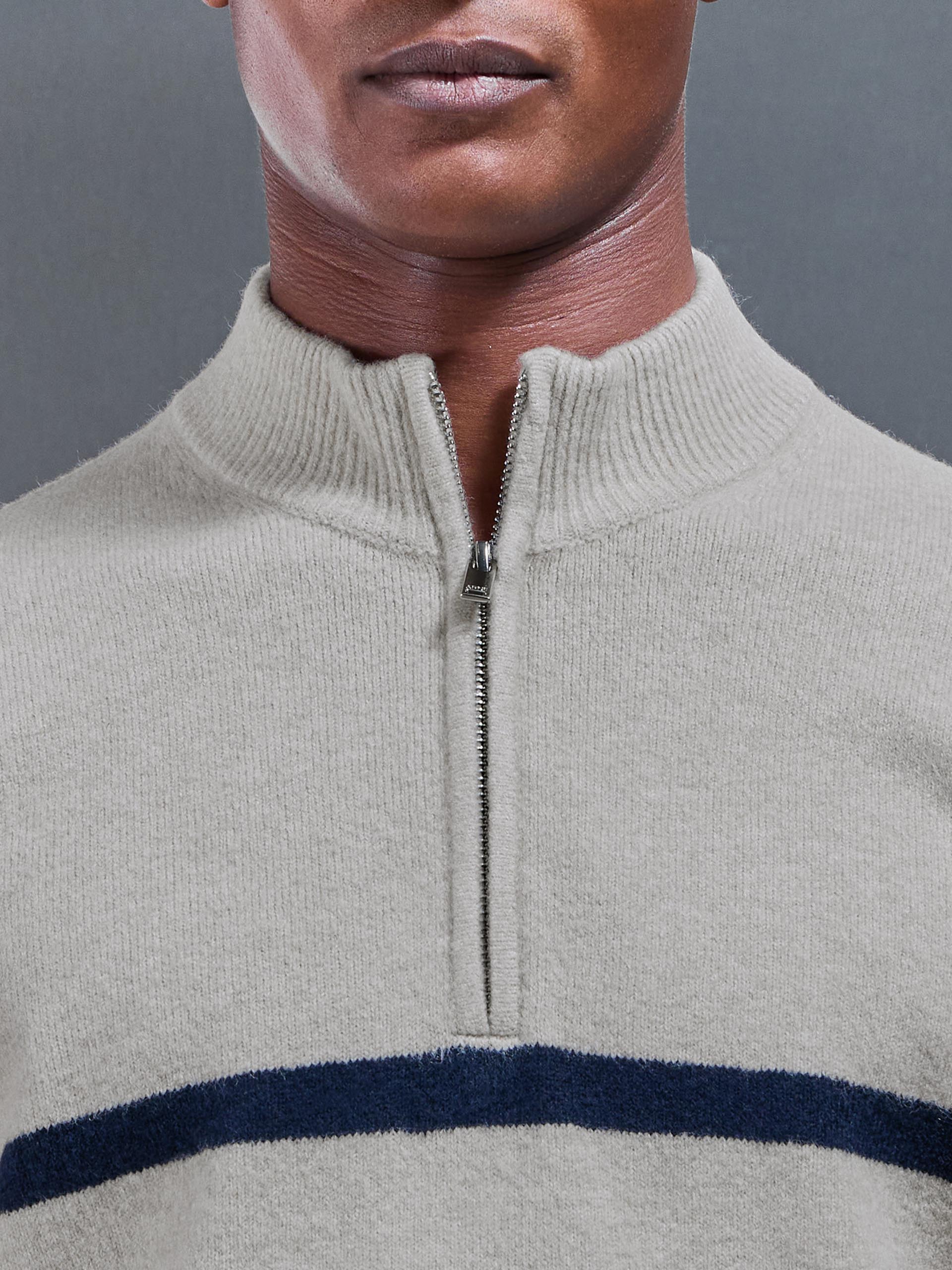 Chunky Wool Stripe Half Zip in Stone