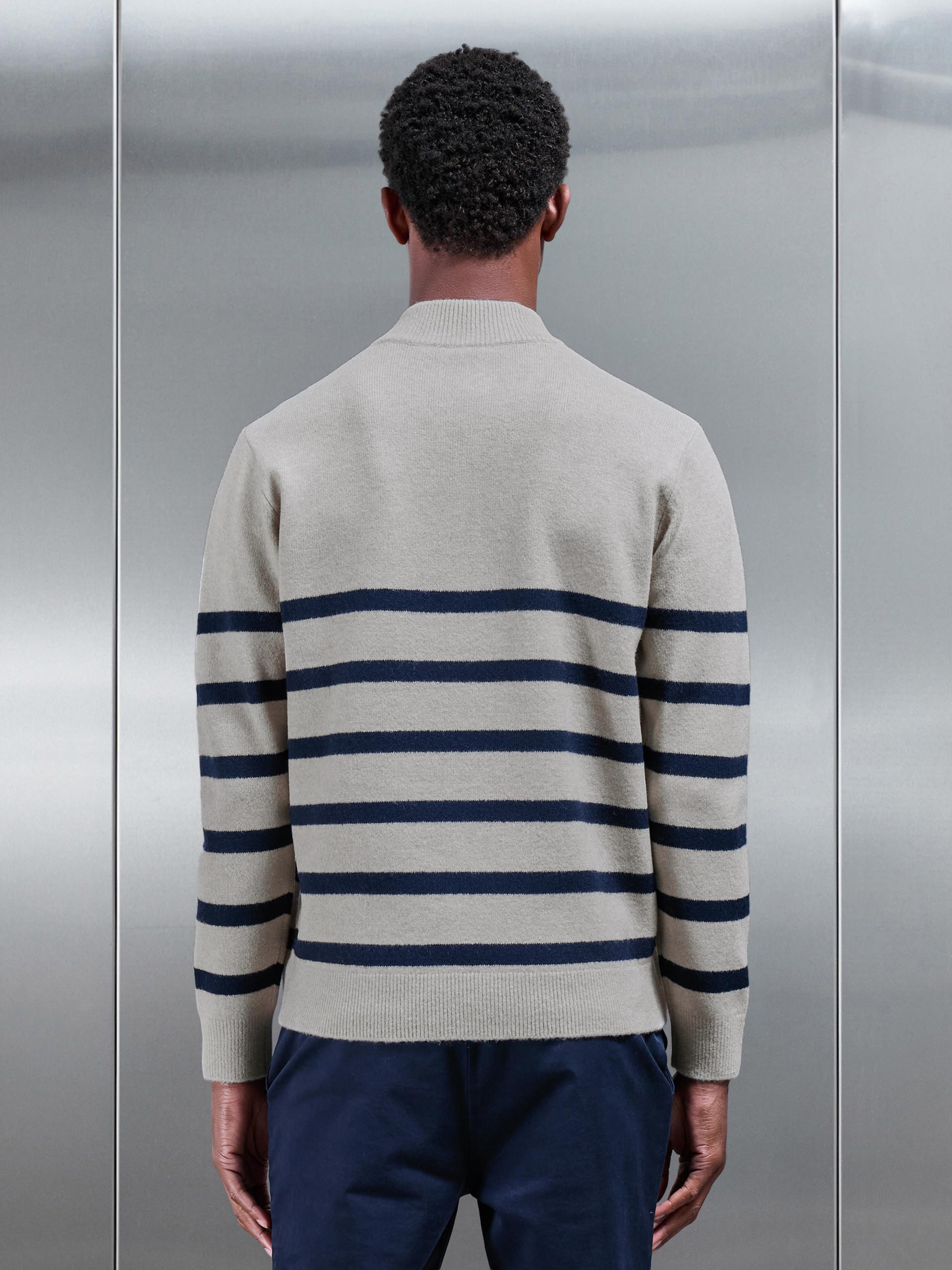 Chunky Wool Stripe Half Zip in Stone