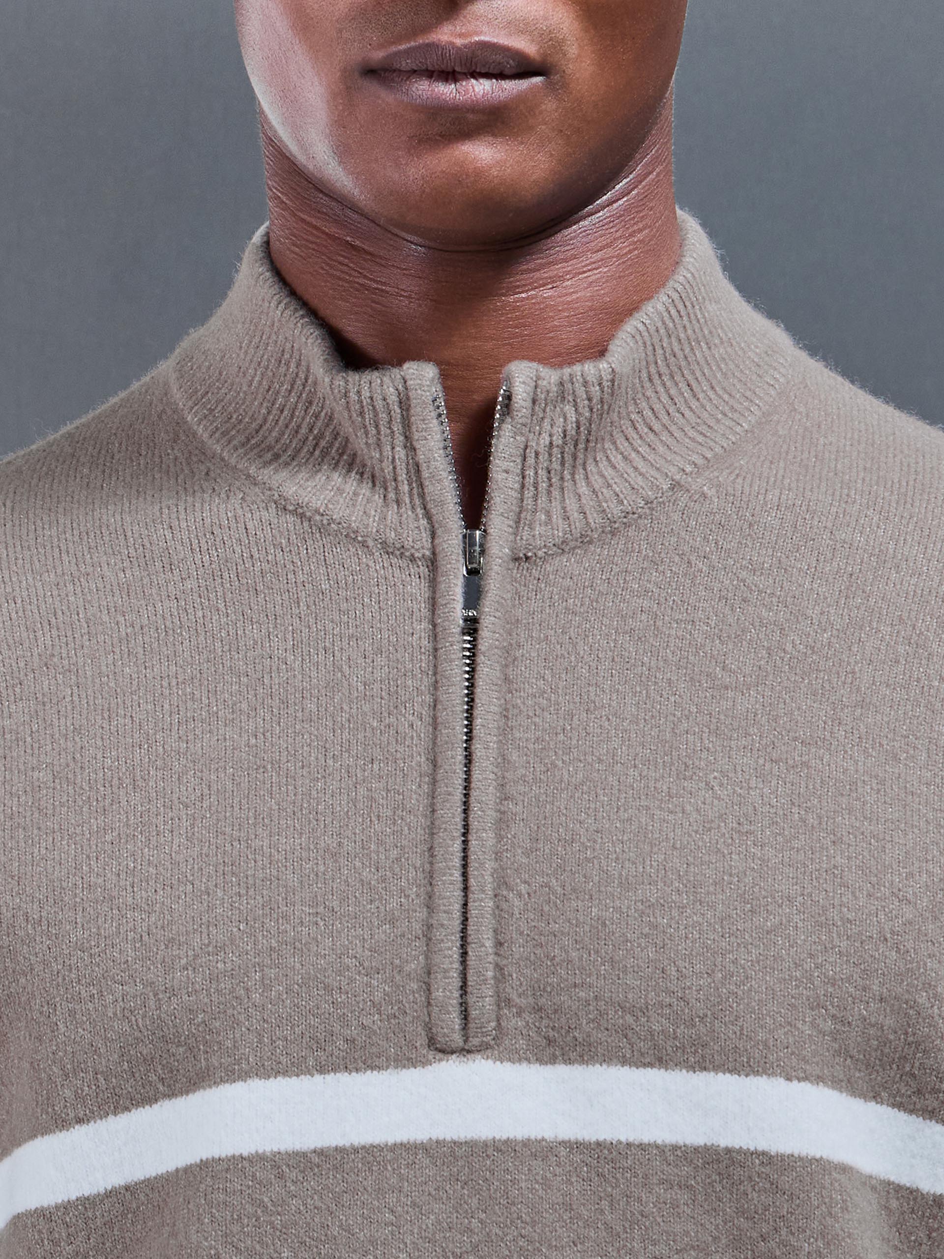 Chunky Wool Stripe Half Zip in Taupe