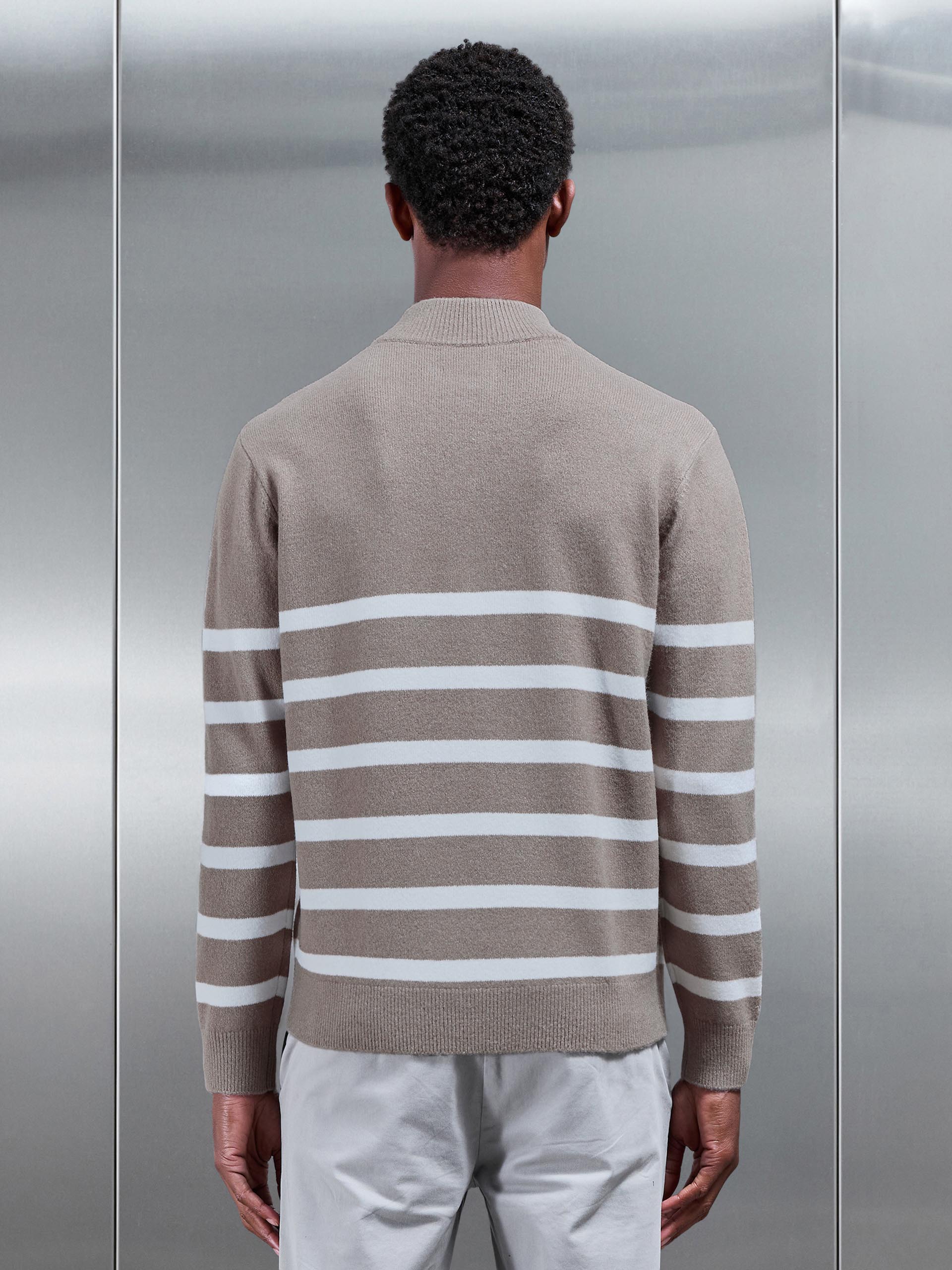 Chunky Wool Stripe Half Zip in Taupe
