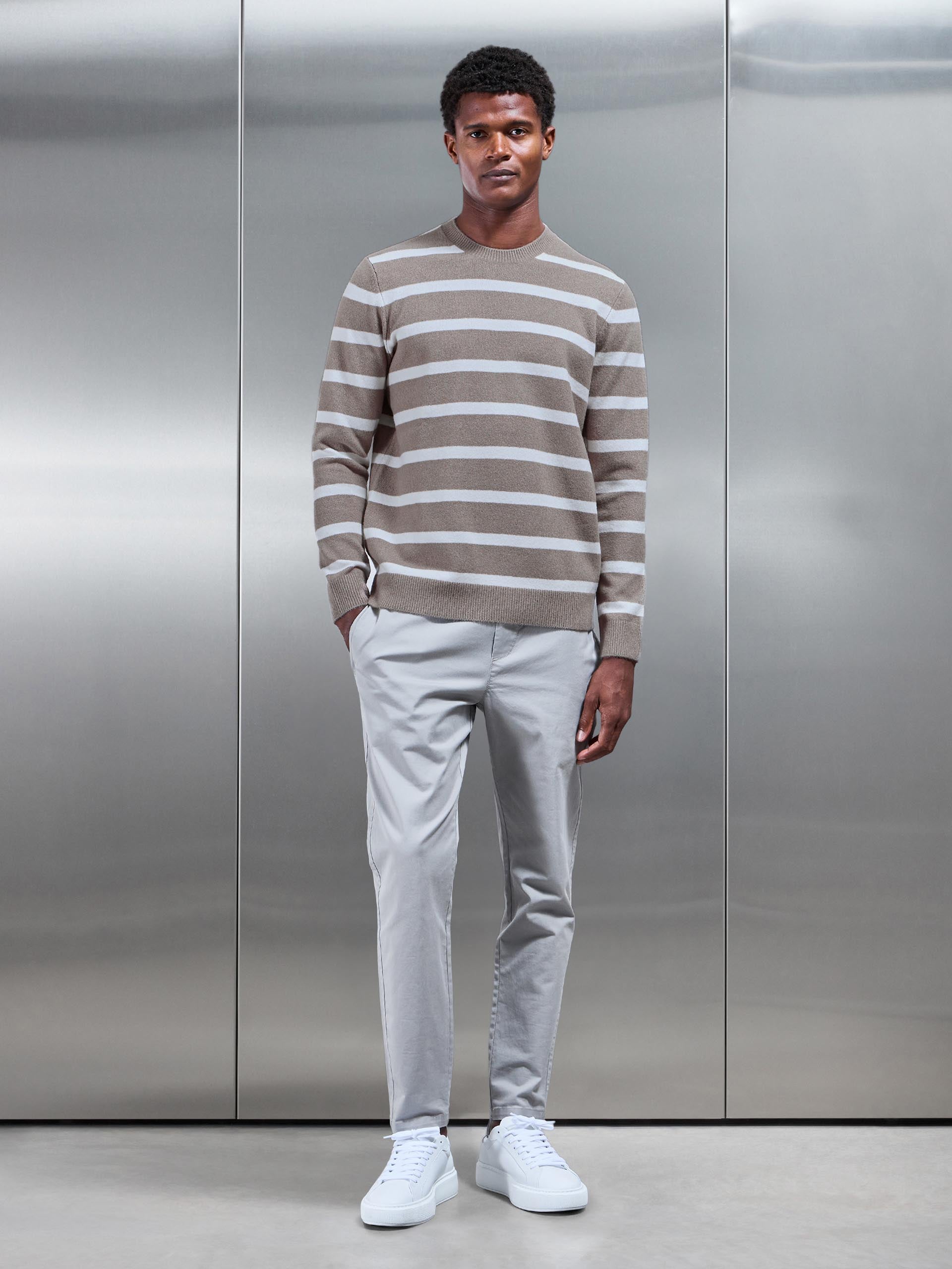 Chunky Wool Stripe Sweatshirt in Taupe