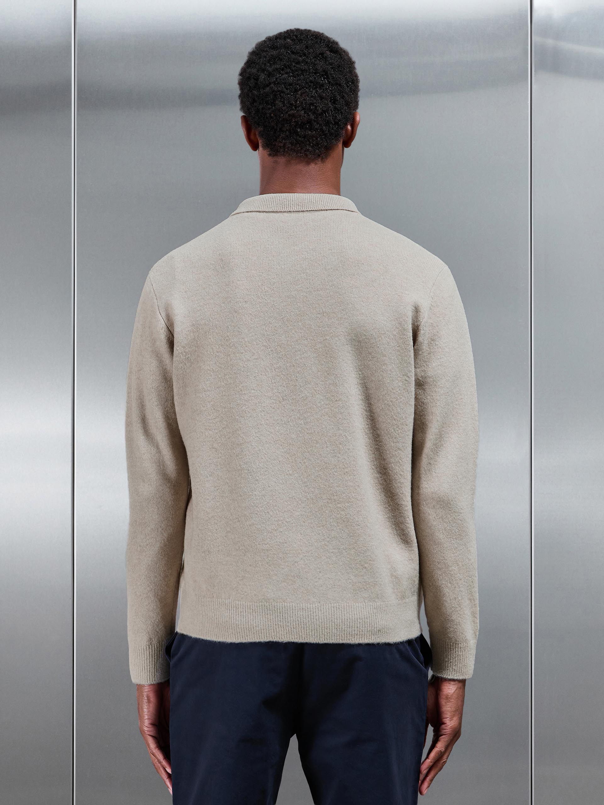 Chunky Wool Zip Polo Shirt in Stone