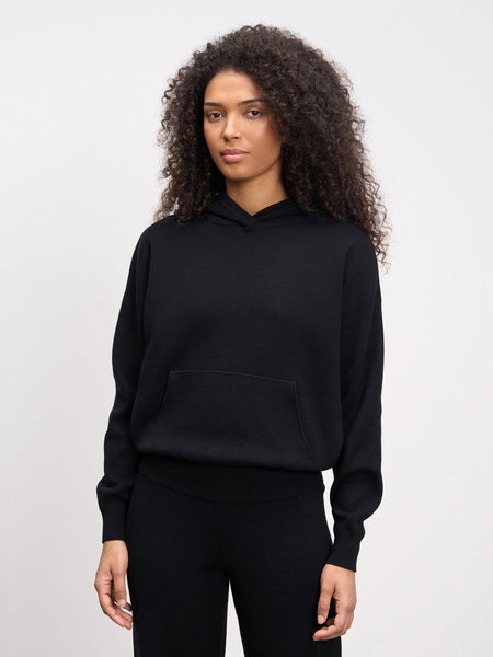 Womens Chunky Knitted Hoodie in Black