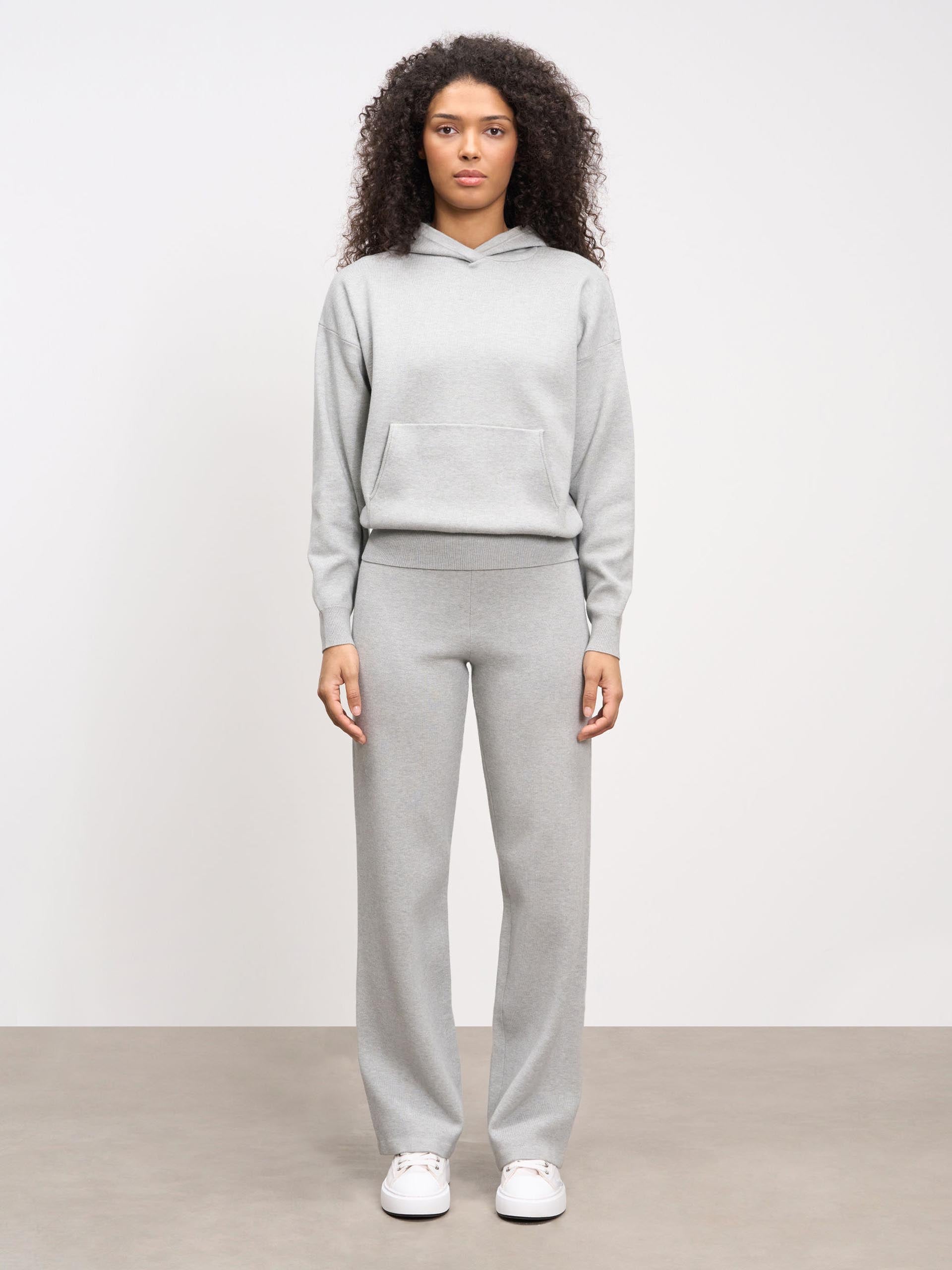 Womens Chunky Knitted Hoodie in Marl Grey