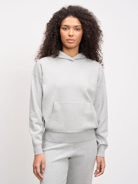 Womens Chunky Knitted Hoodie in Marl Grey