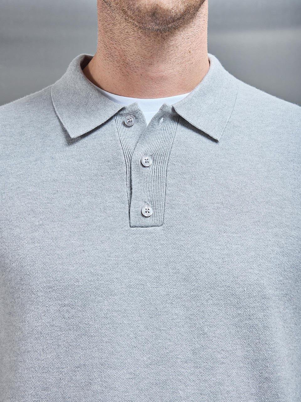Chunky Knitted Polo Shirt in Marl Grey