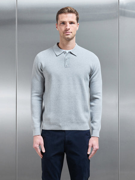 Chunky Knitted Polo Shirt in Marl Grey