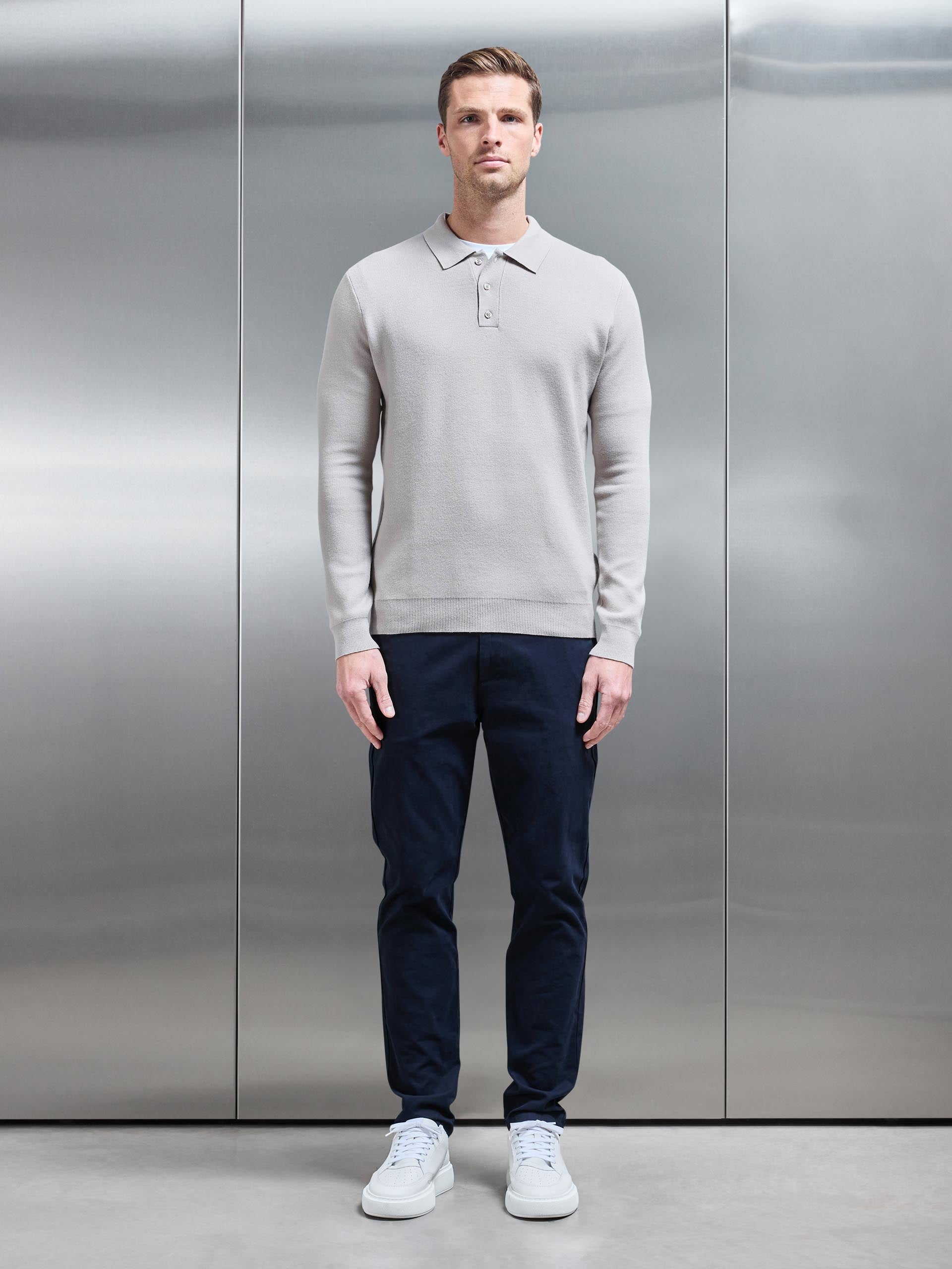 Chunky Knitted Polo Shirt in Stone