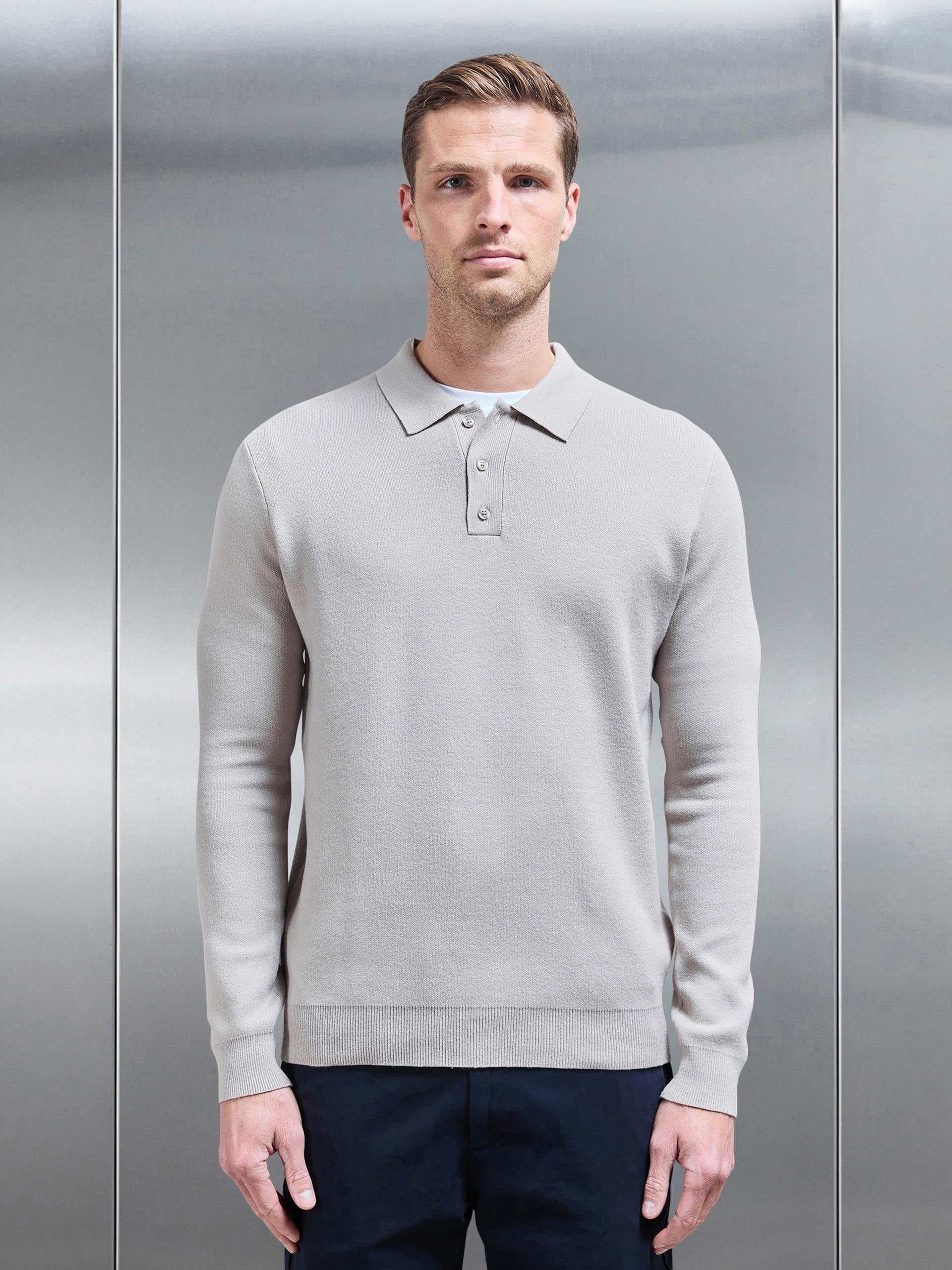 Chunky Knitted Polo Shirt in Stone