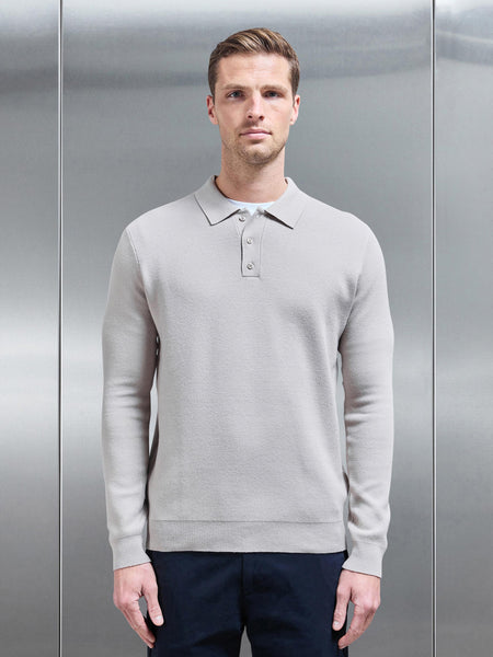 Chunky Knitted Polo Shirt in Stone