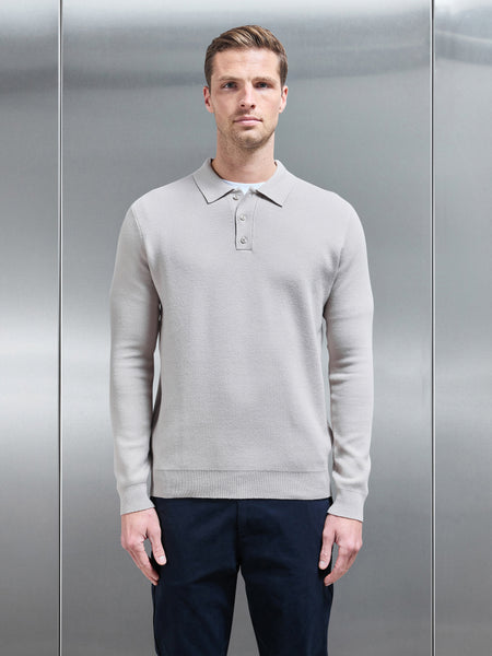 Chunky Knitted Polo Shirt in Stone