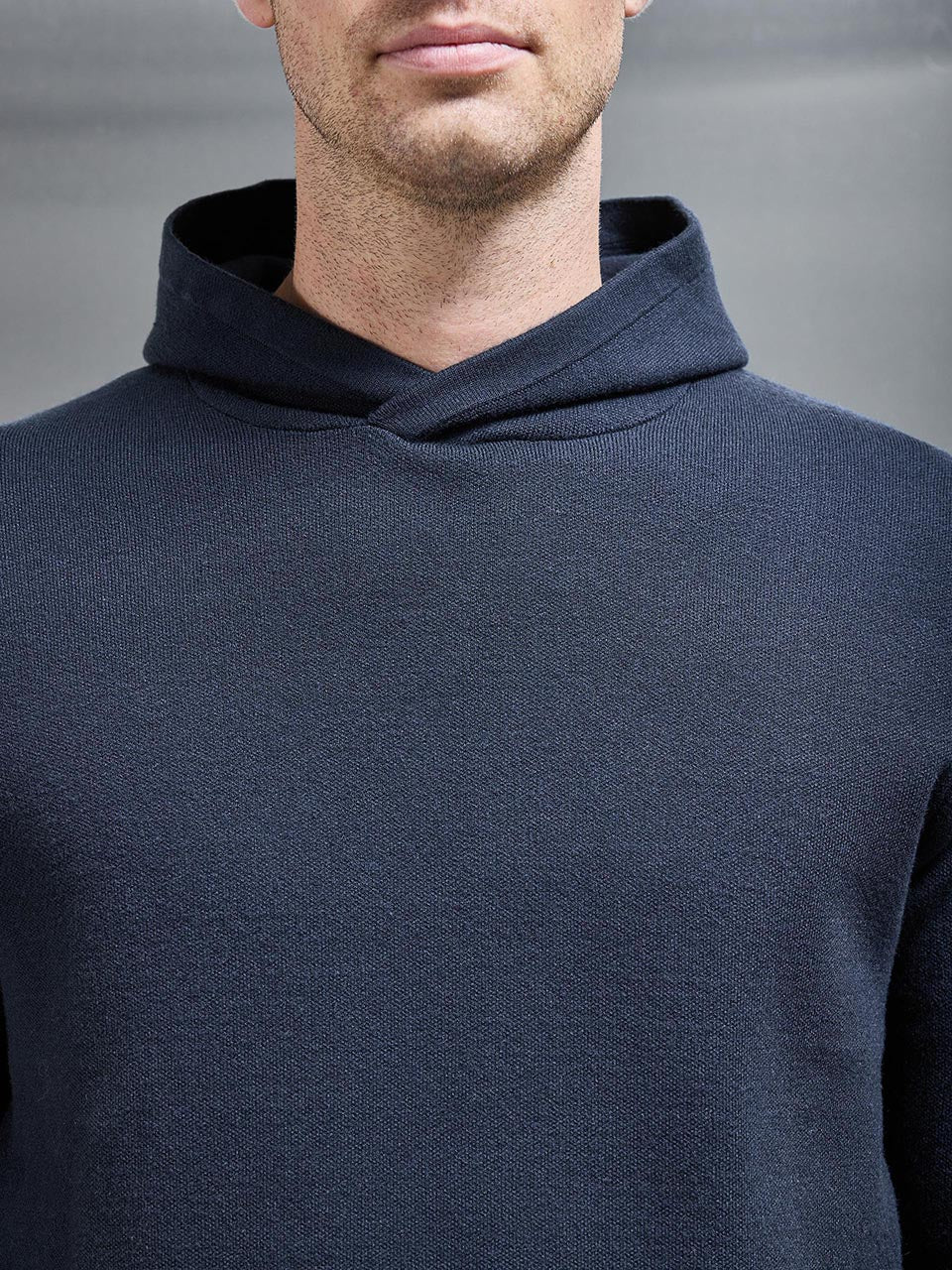 Chunky Knitted Pull Over Hoodie in Navy