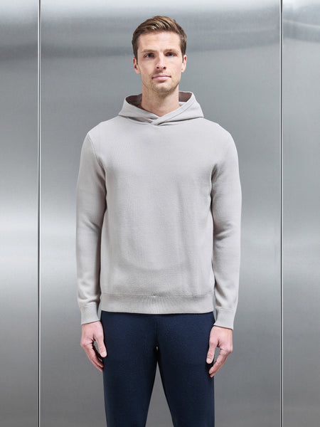 Chunky Knitted Pull Over Hoodie in Stone
