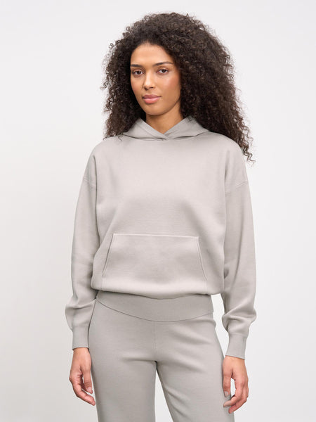 Womens Chunky Knitted Hoodie in Stone