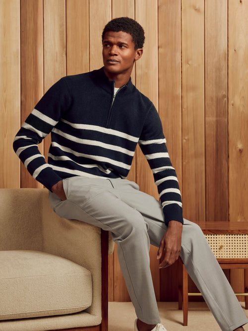 Chunky Wool Stripe Half Zip in Navy