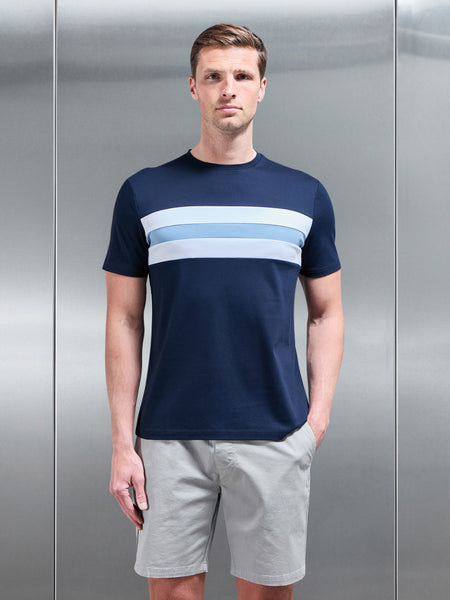 Coley Mercerised Colour Block T-Shirt in Navy