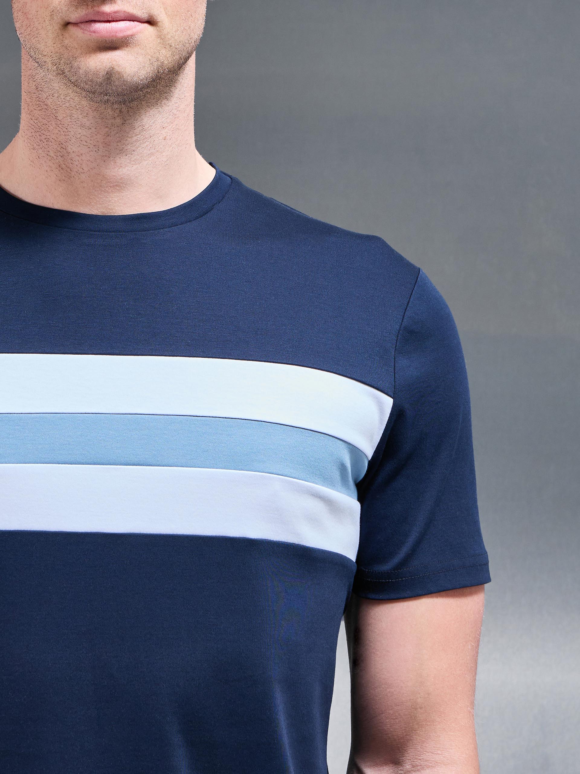 Coley Mercerised Colour Block T-Shirt in Navy