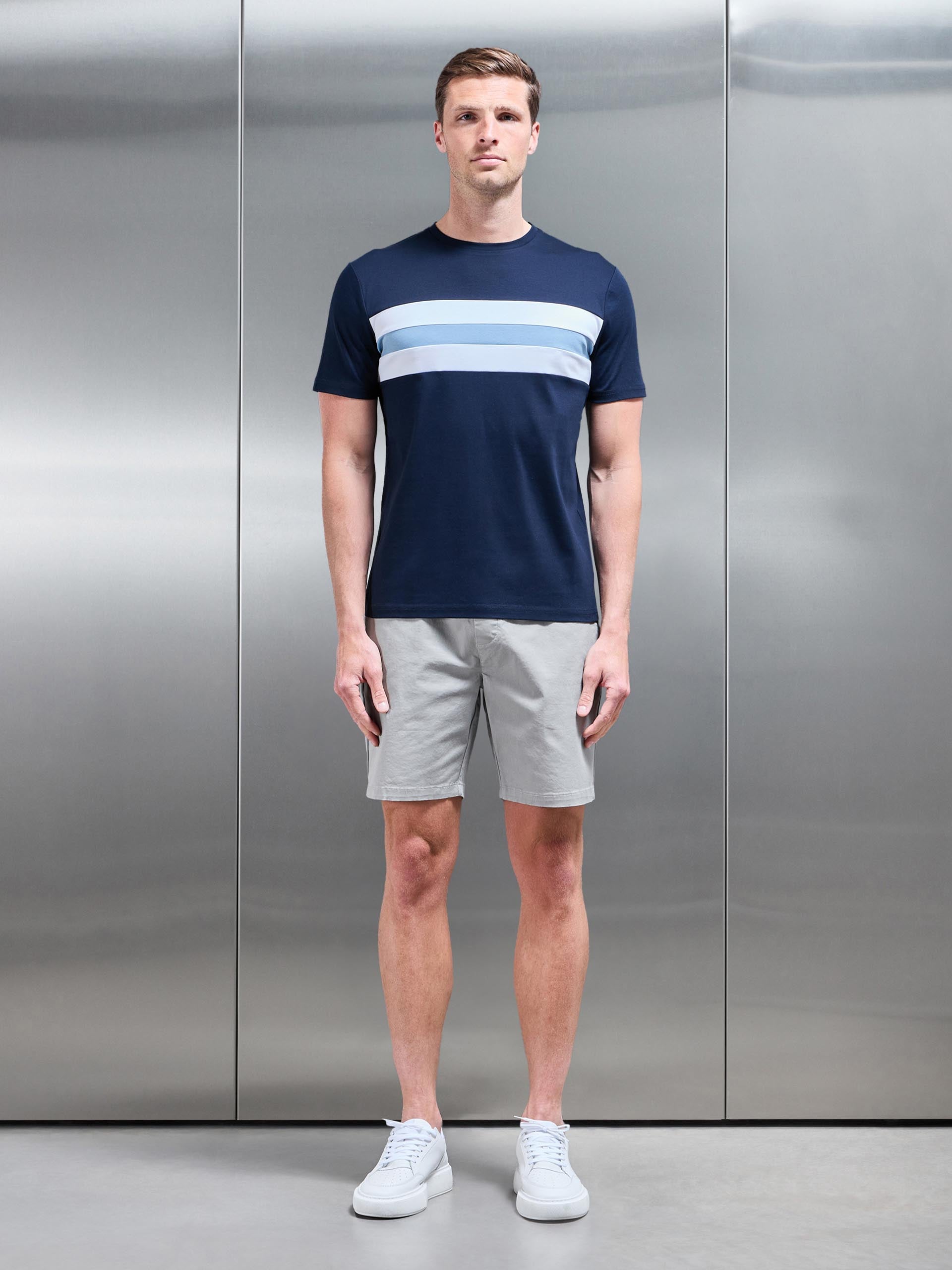 Coley Mercerised Colour Block T-Shirt in Navy