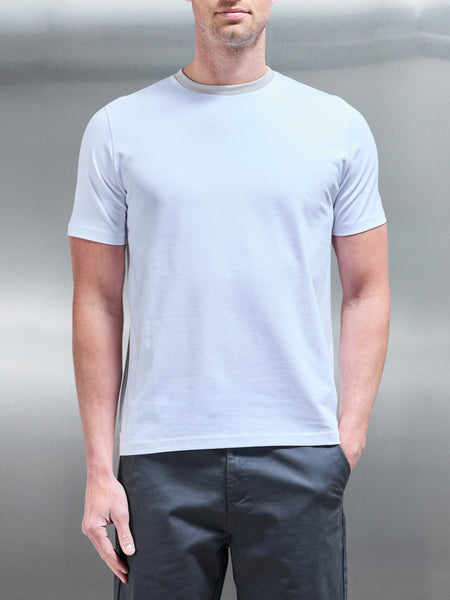 Contrast Crew Neck Slim Fit Stretch Cotton T-Shirt in White
