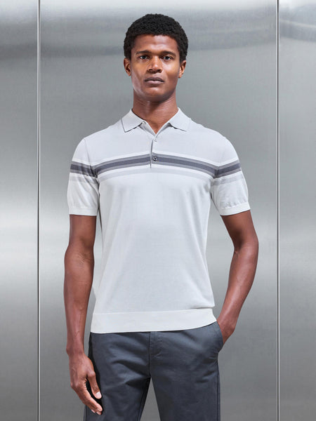 Cotton And Silk Colour Block Button Polo Shirt in Grey