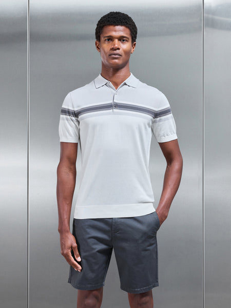 Cotton And Silk Colour Block Button Polo Shirt in Grey