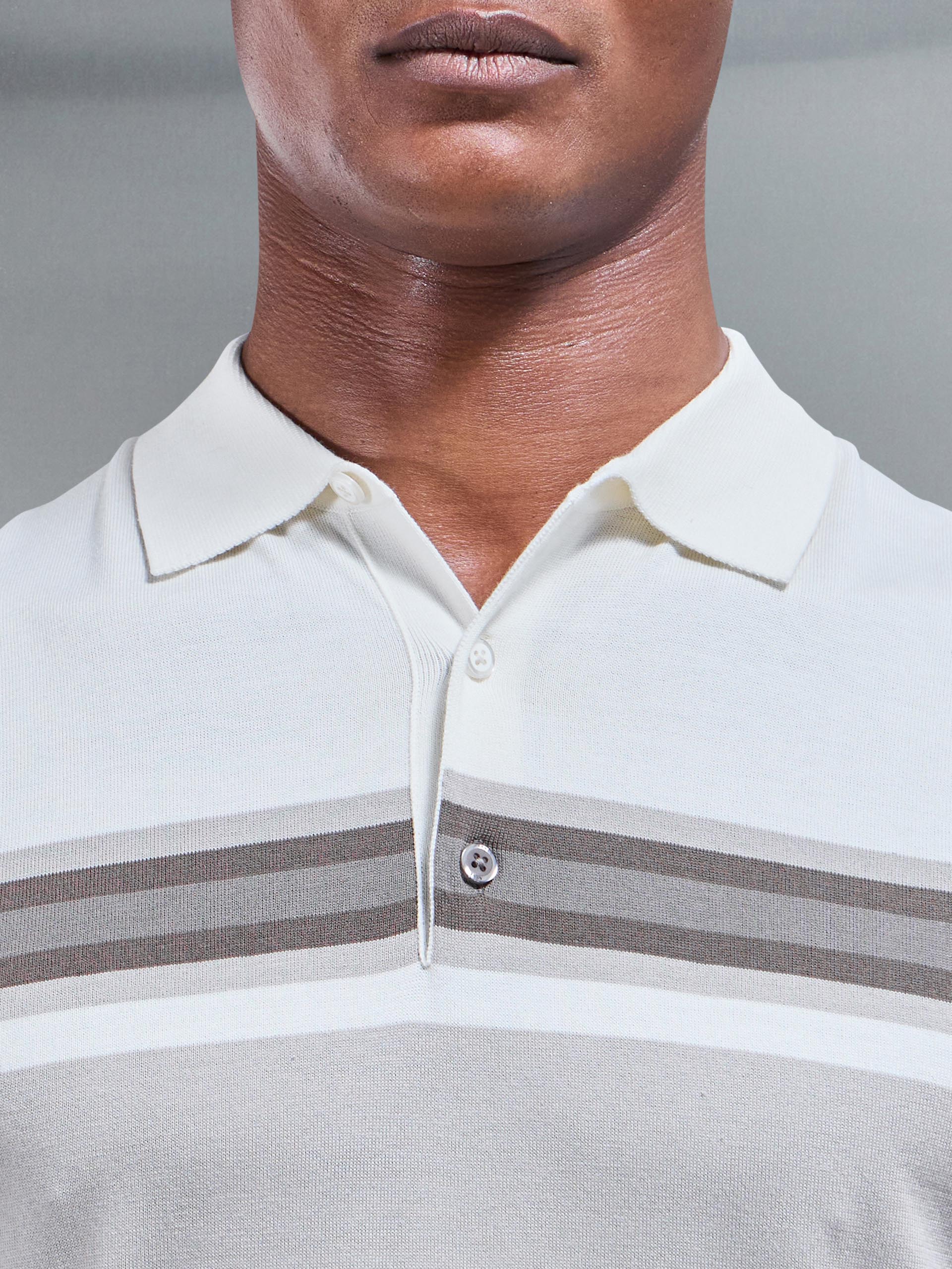 Cotton And Silk Colour Block Button Polo Shirt in Taupe