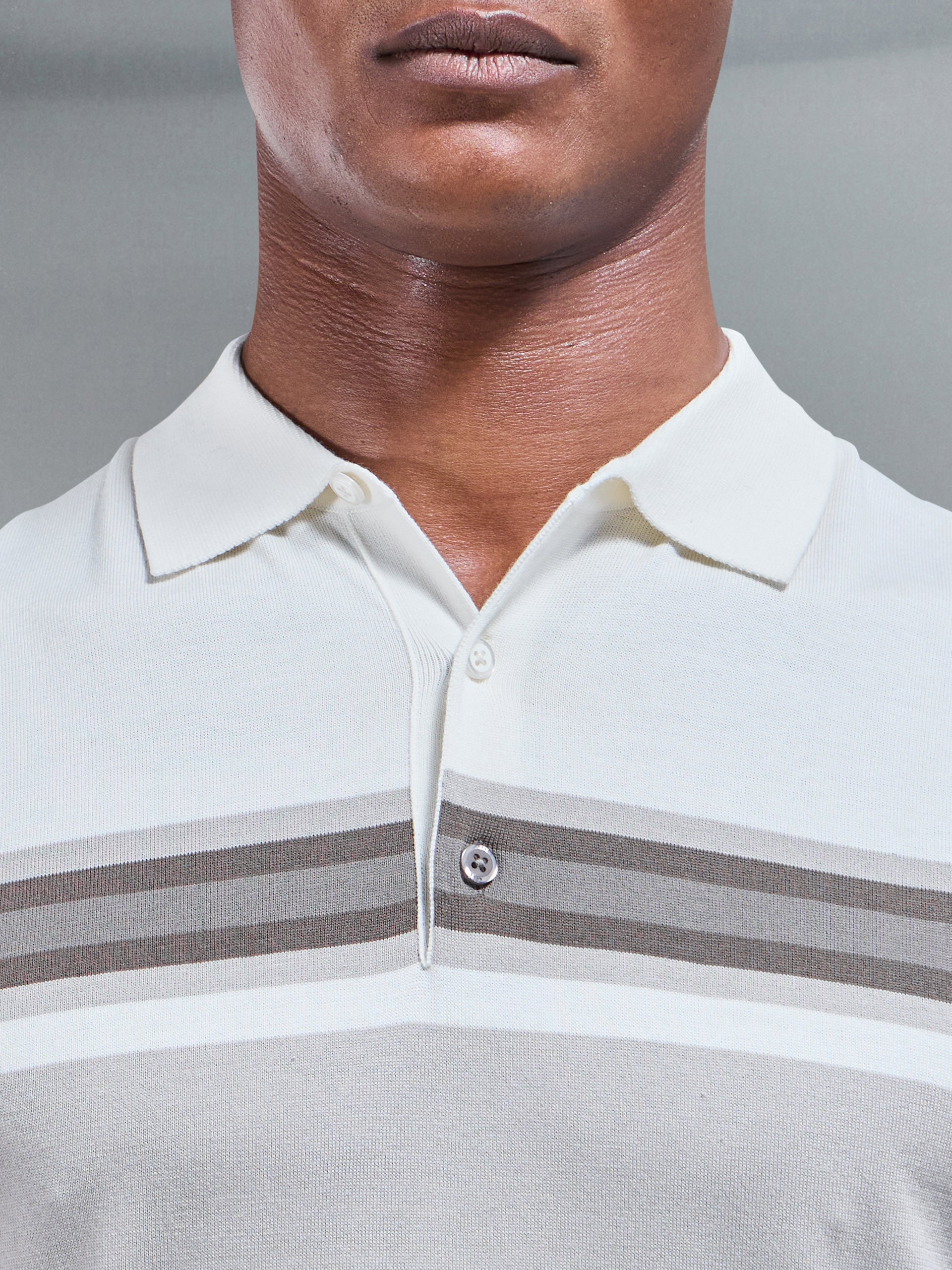 Cotton And Silk Colour Block Button Polo Shirt in Taupe