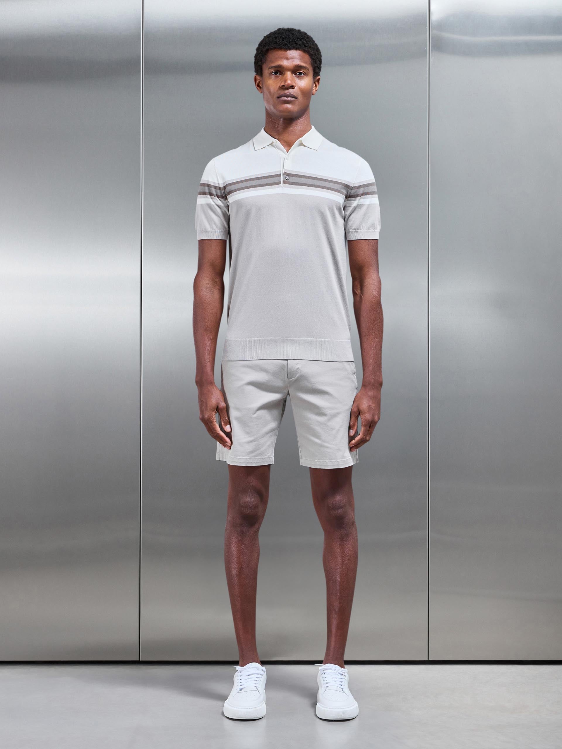 Cotton And Silk Colour Block Button Polo Shirt in Taupe