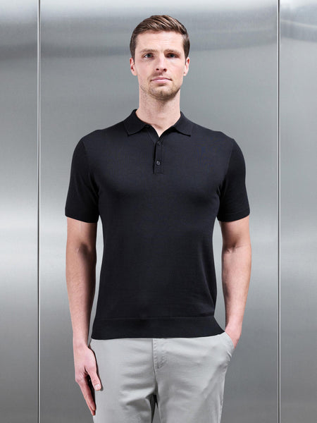 Cotton and Silk Polo Shirt in Black