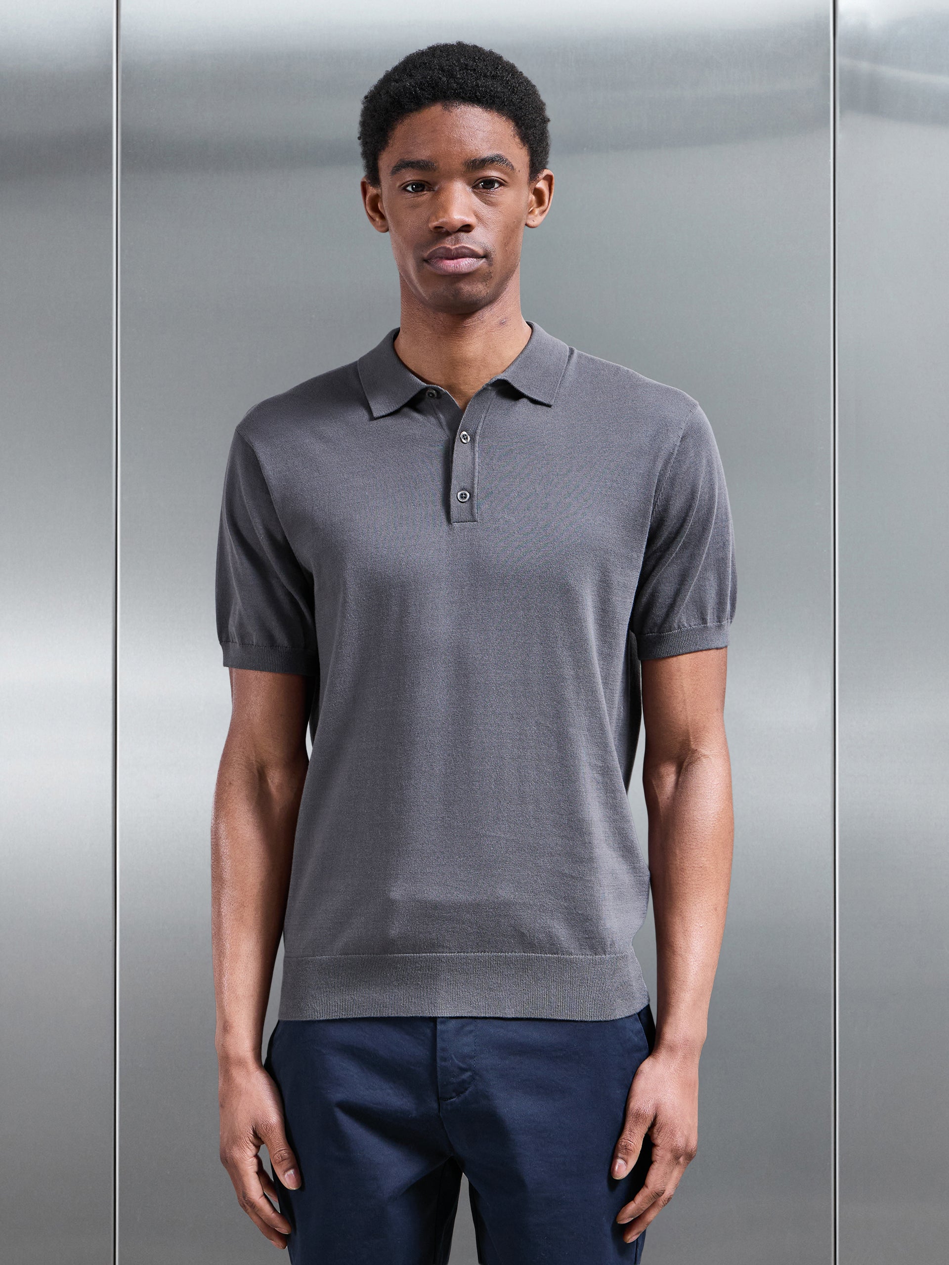 Cotton and Silk Polo Shirt in Grey