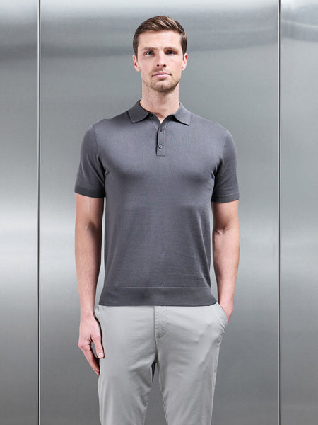 Cotton and Silk Polo Shirt in Grey